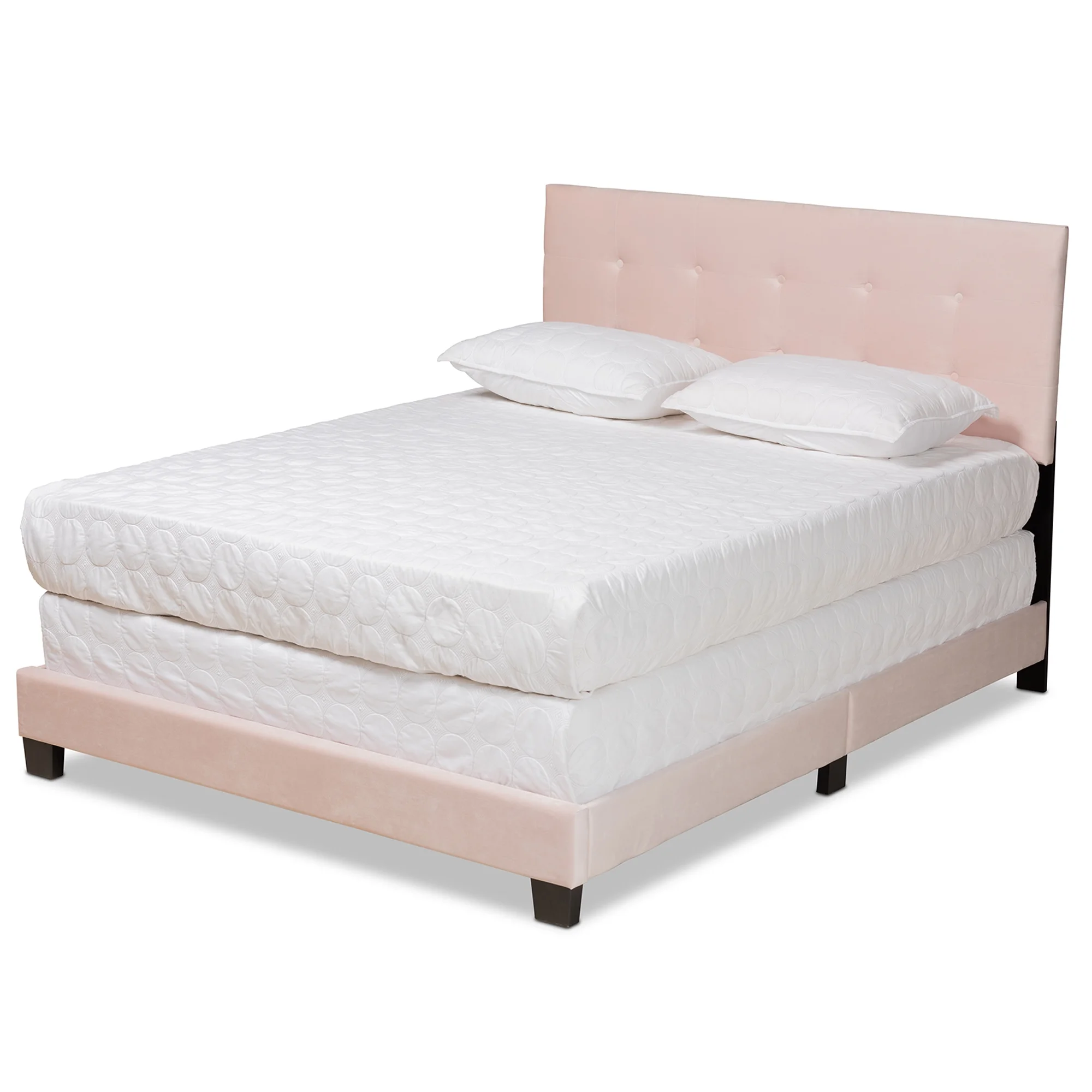Baxton Studio Caprice Contemporary/Modern Velvet Tufted Panel Bed, Queen, Light Pink/Black