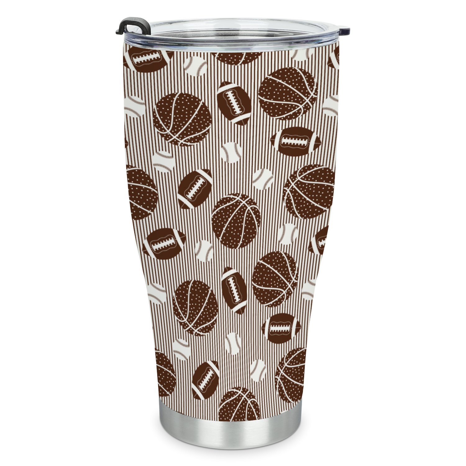 Hidove Stainless Steel Tumbler, American Football, Baseball & Basketball Vector Pattern 30oz Leak Proof & Stainless Steel Bottle for Hot & Cold Drinks - Coffee Travel Mug