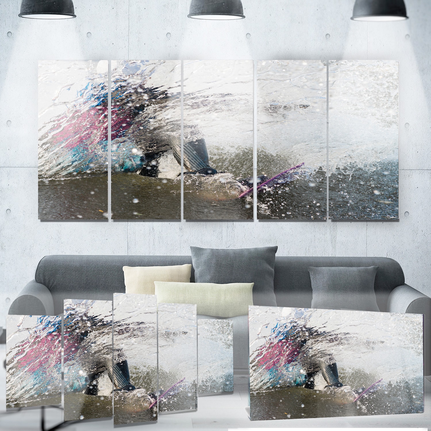 Designart 'Guy on a Wakeboard ' Multipanel Landscape Metal Wall Art