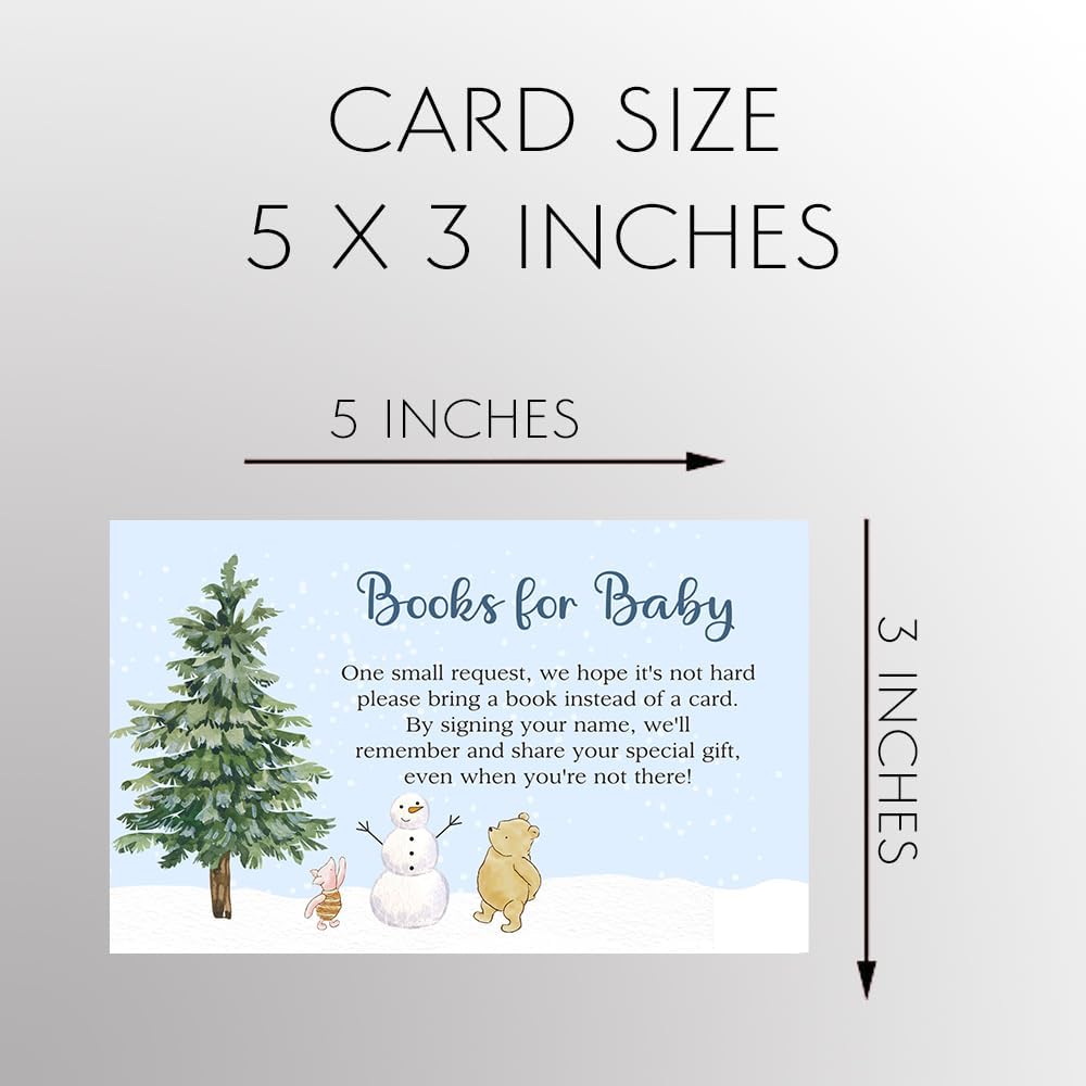 Winnie The Pooh Baby Shower Bring A Book Insert Little Library Collection Pooh Bear Piglet Winter Snow Snowflakes Vintage Nostalgic Unisex Gender Neutral Printed Cards (25 Count)