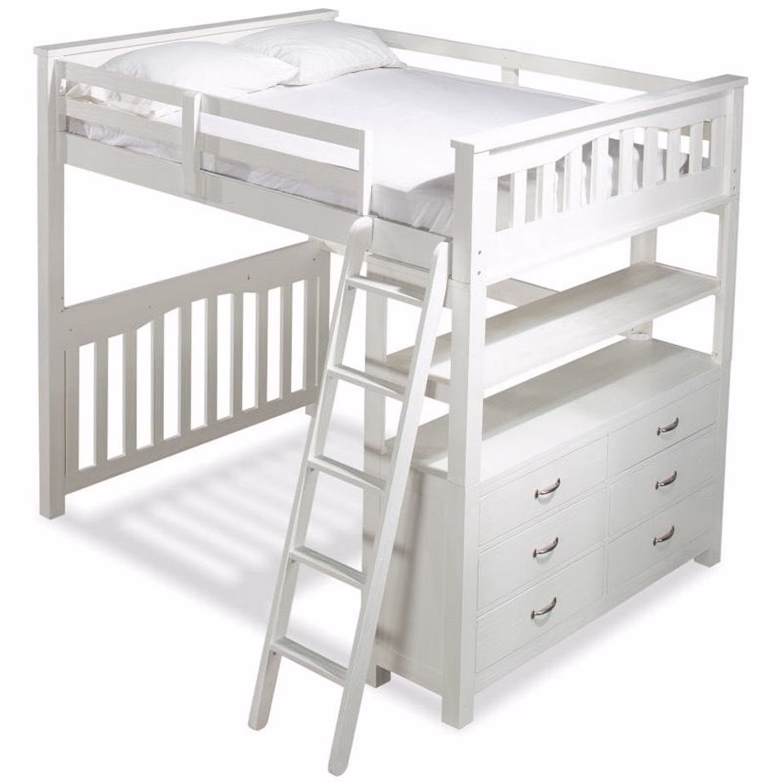 Pemberly Row Modern Solid Wood Full Loft Bed with Dresser in White