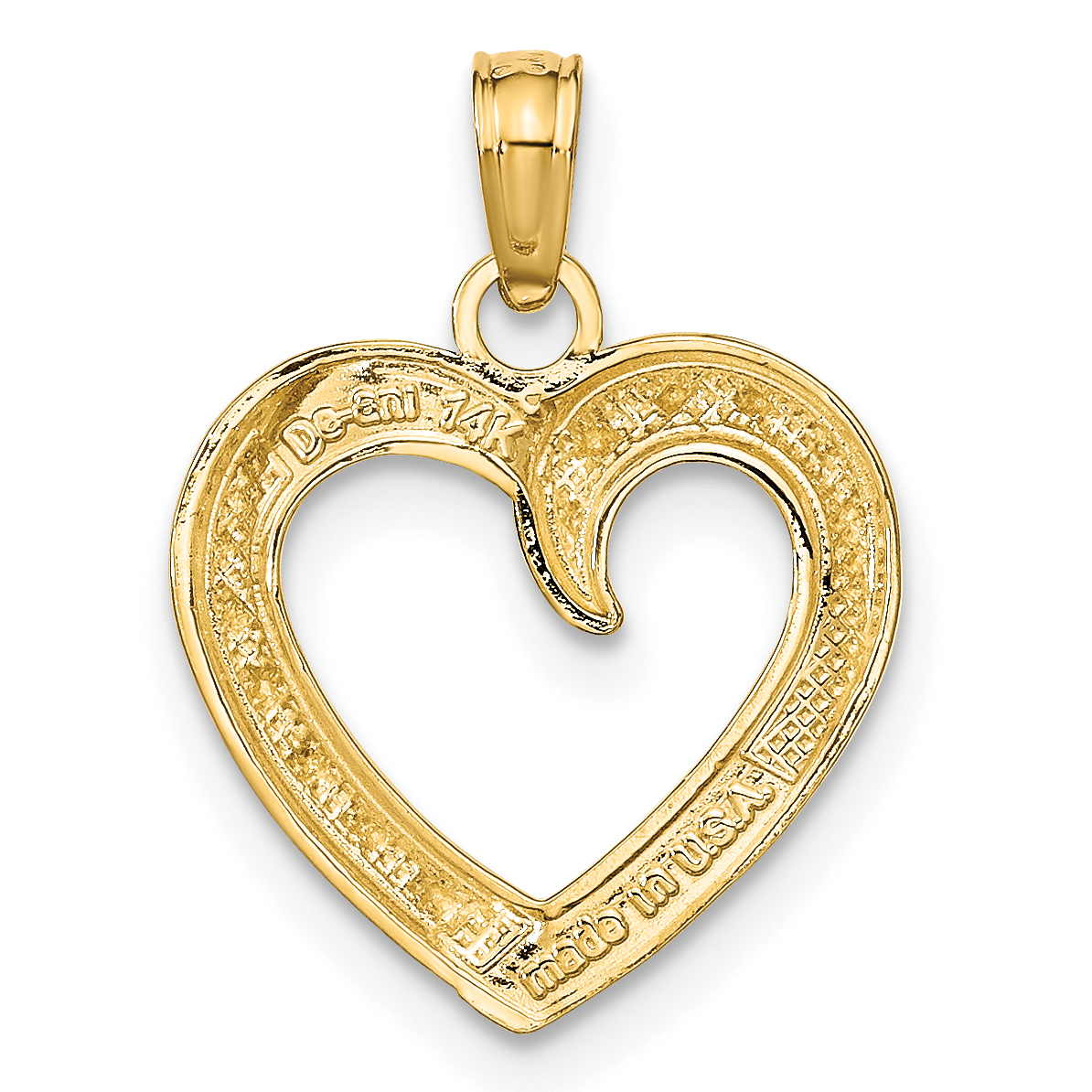 14K Two-Tone Gold And Rhodium Polished And Textured Heart Pendant (18.1 mm x 14.6 mm) With 10K Yellow Gold Lightweight Rope Chain 18