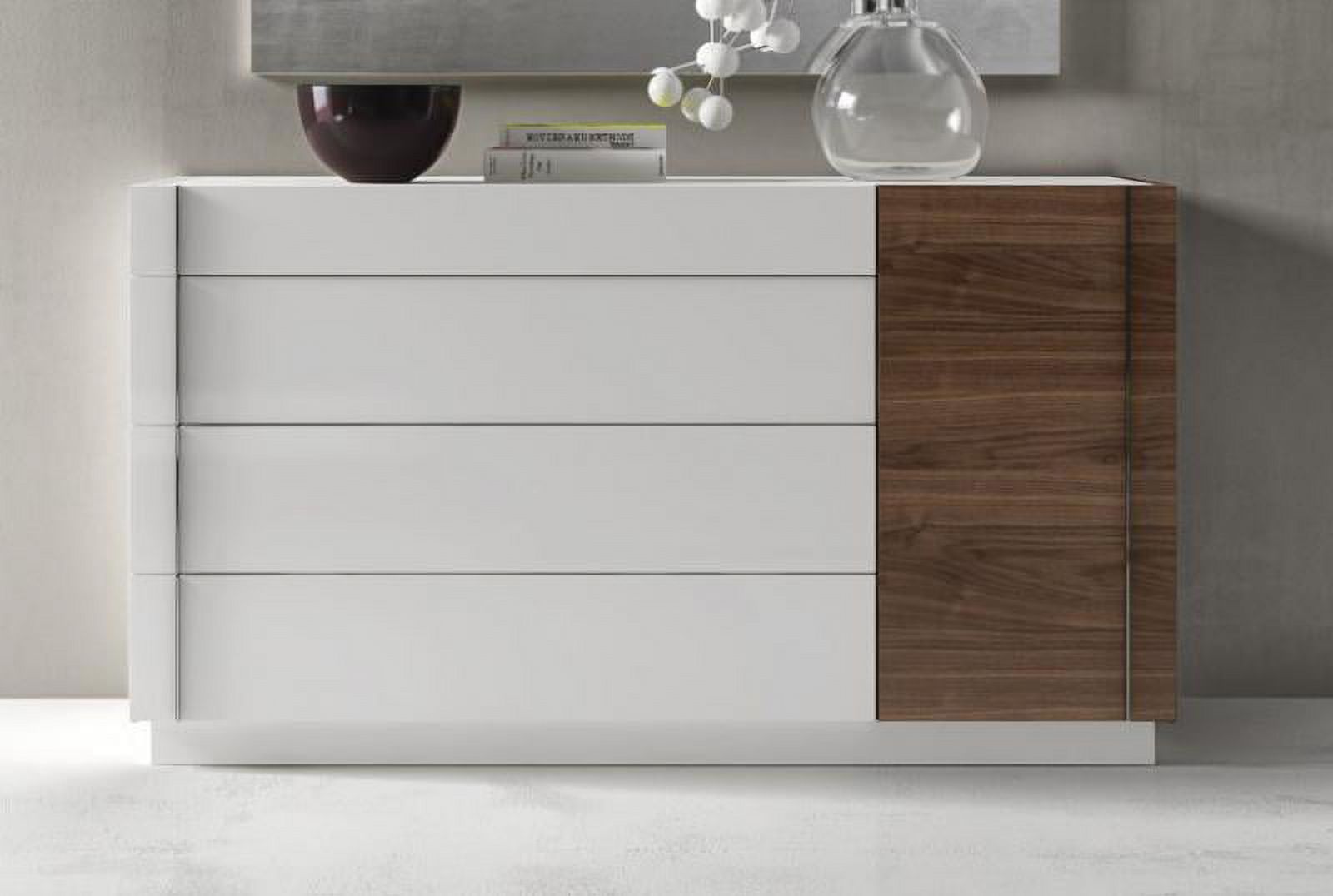 Modern White Lacquer Walnut & Wood Veneer 4 Drawer Dresser J&M Lisbon