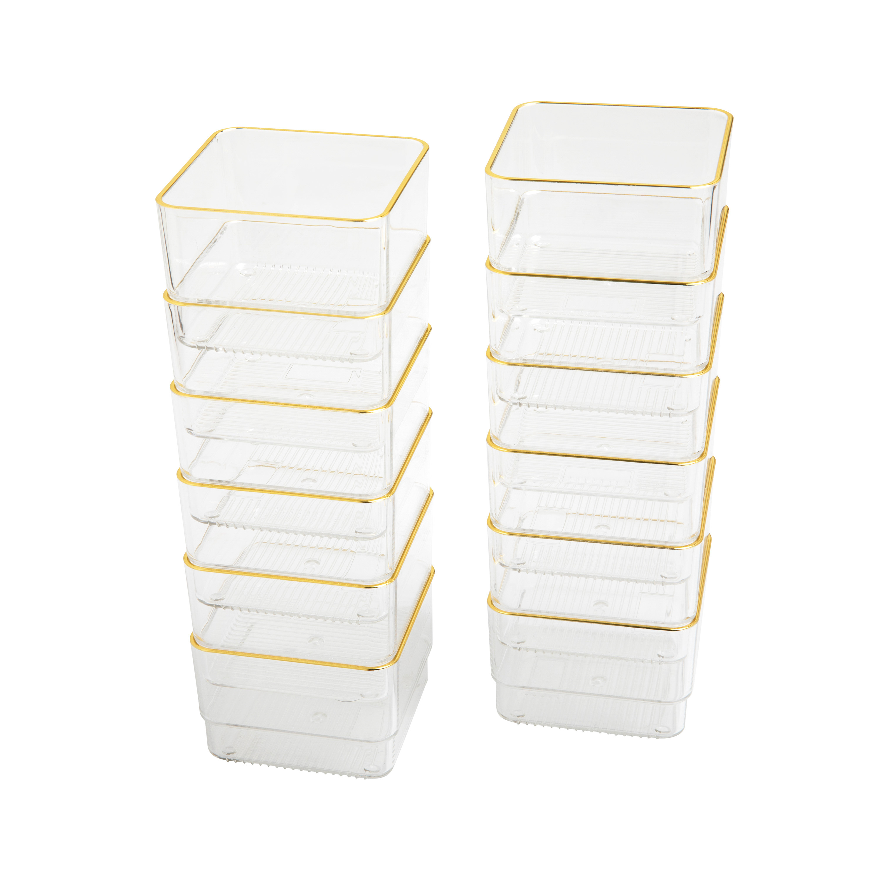 Martha Stewart Kerry 12 Pack Plastic Stackable Office Desk Drawer Organizers with Gold Trim, 3