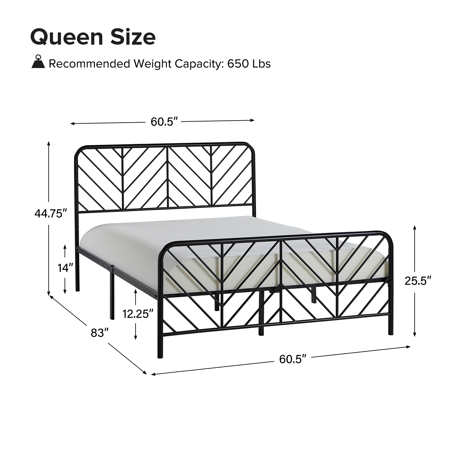 Platform Bed Frame Queen Size Modern Industrial Metal Frame Bed Openwork Headboard Footboard Noise Free Black