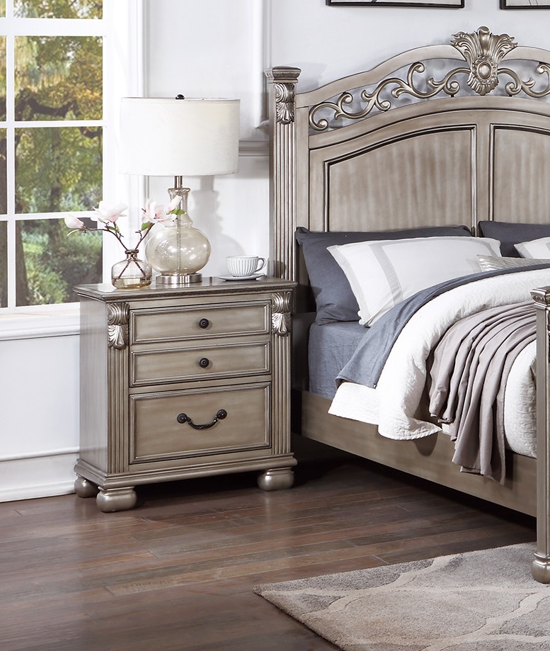 American Classic Eastern King Bed 2x Nightstands Wooden Grey Finish 3pc Set Master Bedroom Furniture