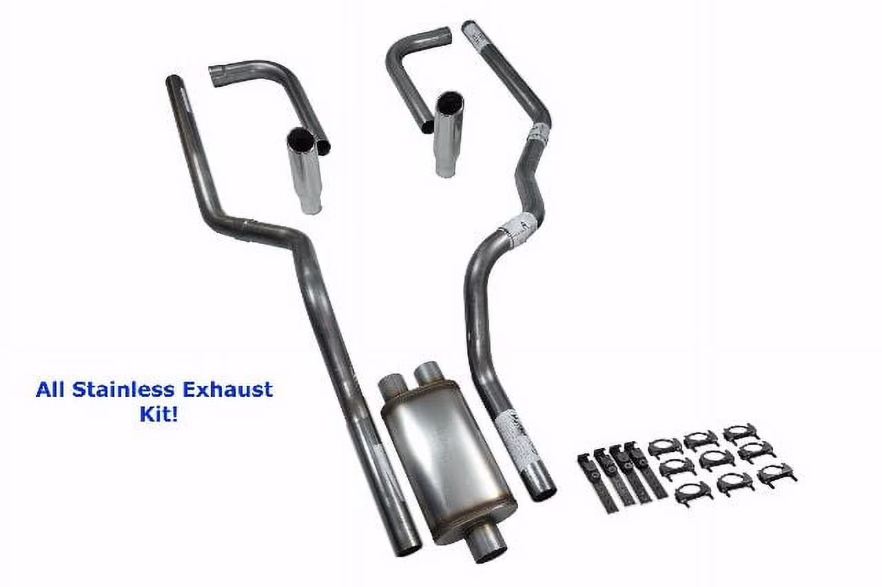 All-Stainless Dual Exhaust Kit Ford F-150 98-03 Jones Full Boar Side Rolled Tip