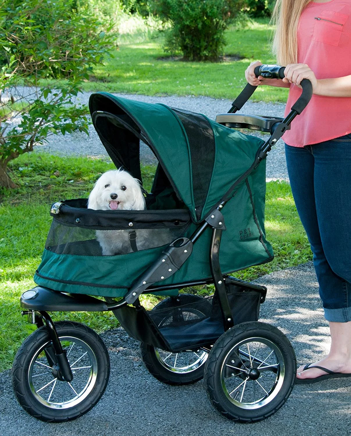 Jogger Pet Stroller For Cats/Dogs, Zipperless Entry, Airless Tires, Easy One-Hand Fold, Cup Holder + Storage Basket