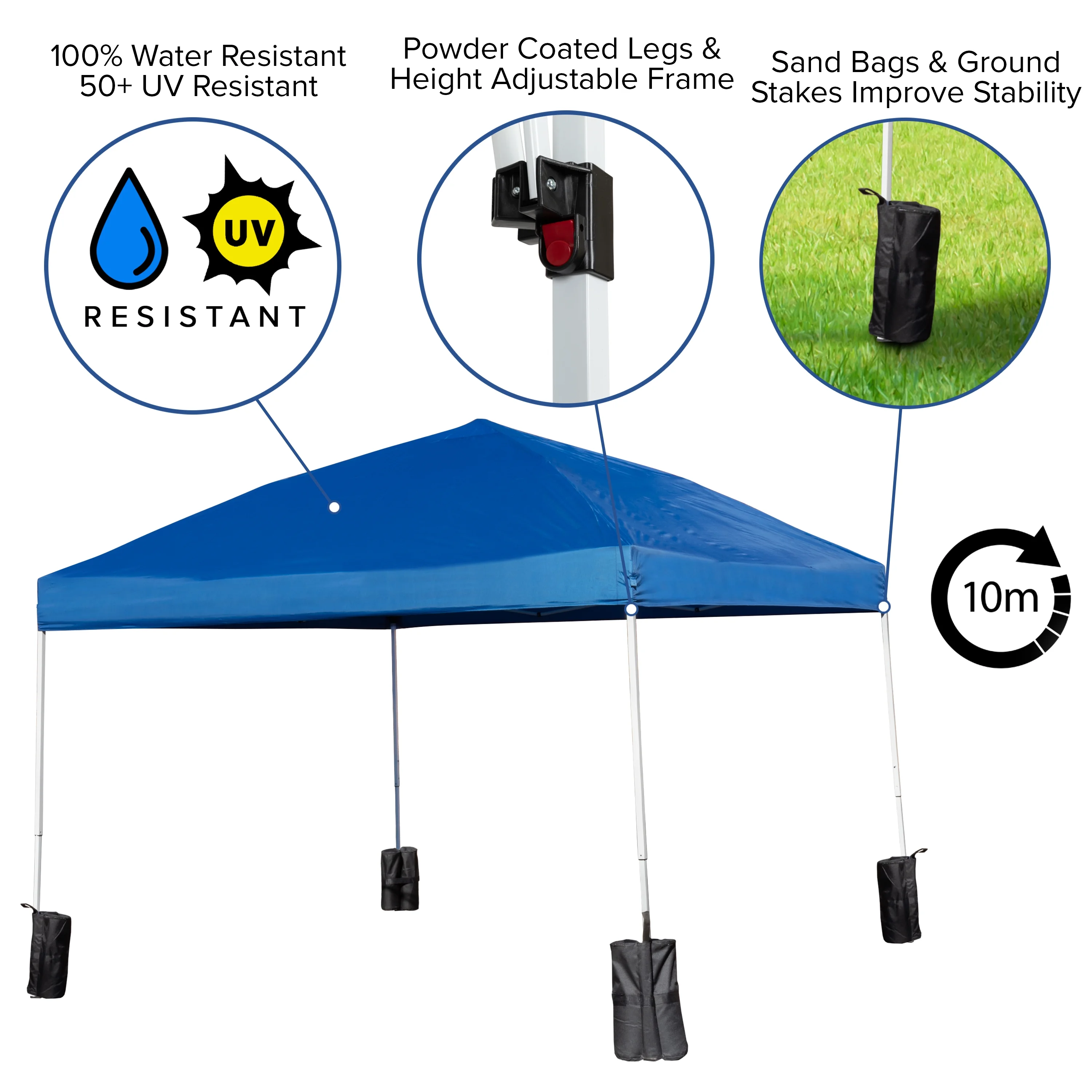 Flash Furniture 10'x10' Blue Pop Up Event Straight Leg Canopy Tent with Sandbags and Wheeled Case