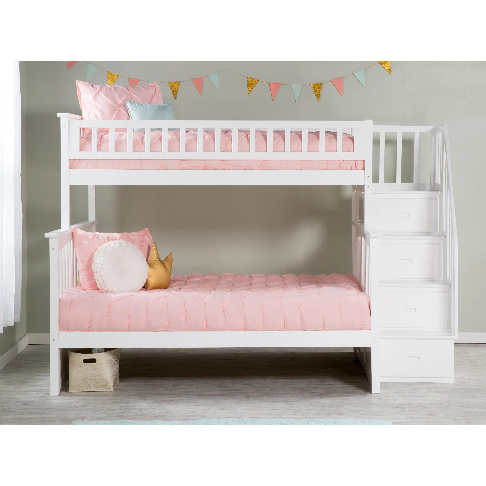 Columbia Staircase Bunk Bed Twin over Full in White
