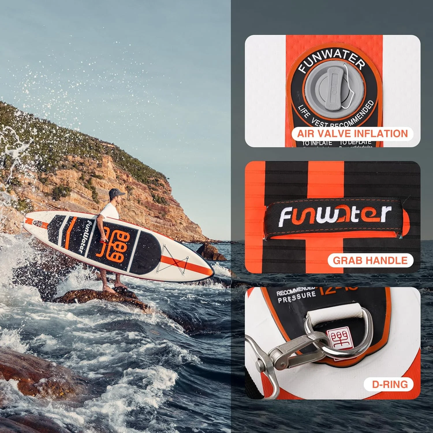 FunWater Stand Up Paddle Board Ultra-Light Inflatable Paddleboard with ISUP Accessories,Three Fins,Adjustable Paddle, Pump,Backpack, Leash, Waterproof Phone Bag black