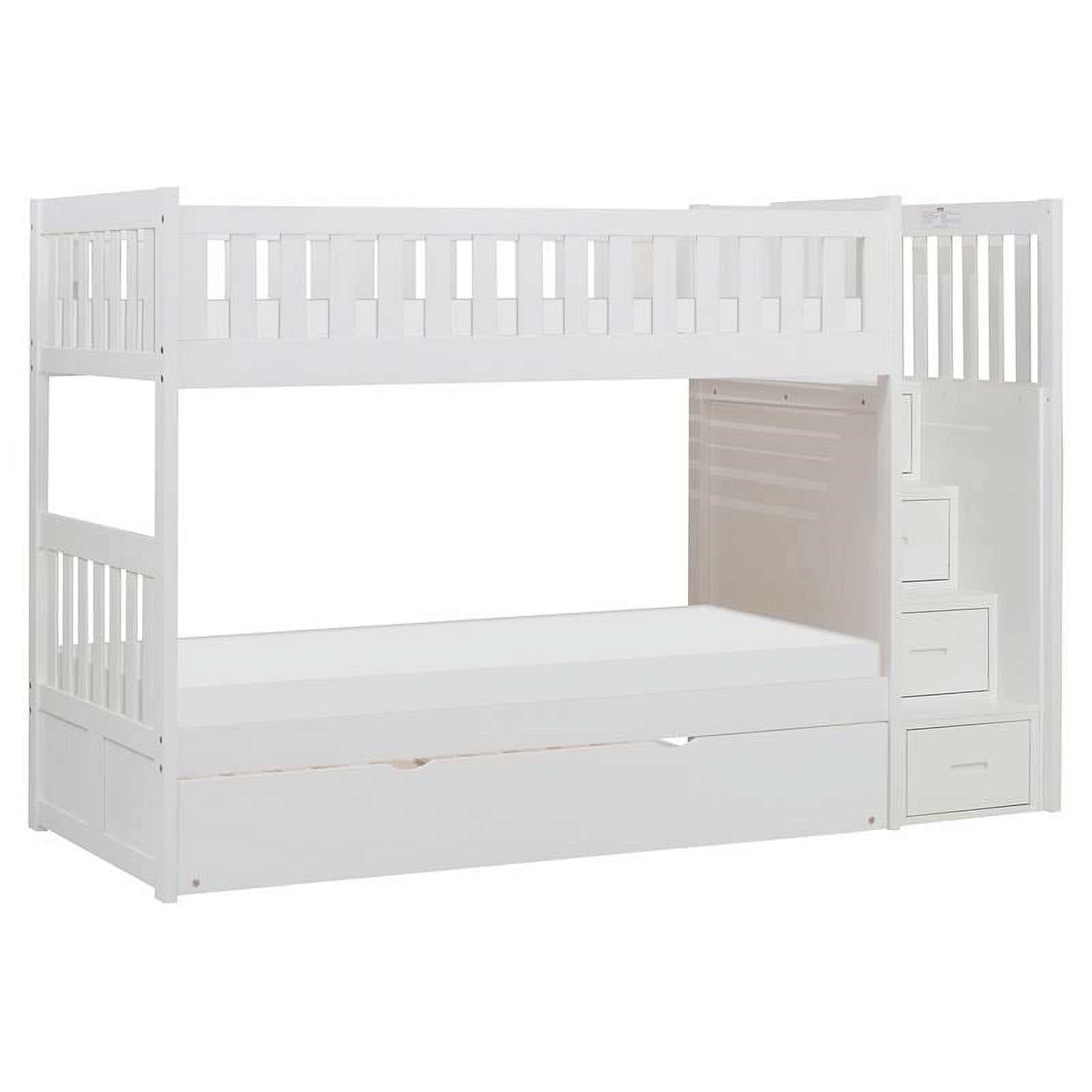 Pemberly Row Reversible Step Storage Wood Bunk Bed with Trundle Bed in White