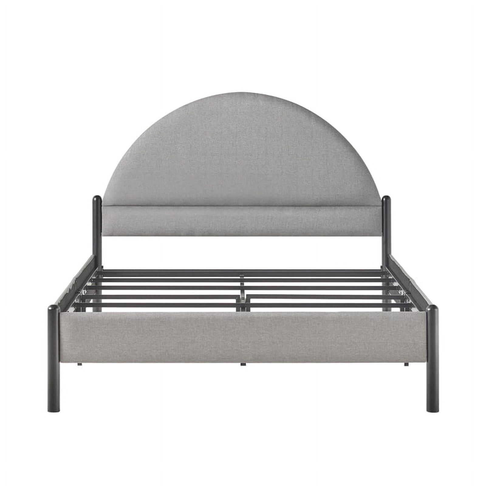 Pemberly Row Upholstered Metal Queen Bed with Arched Headboard in Gray
