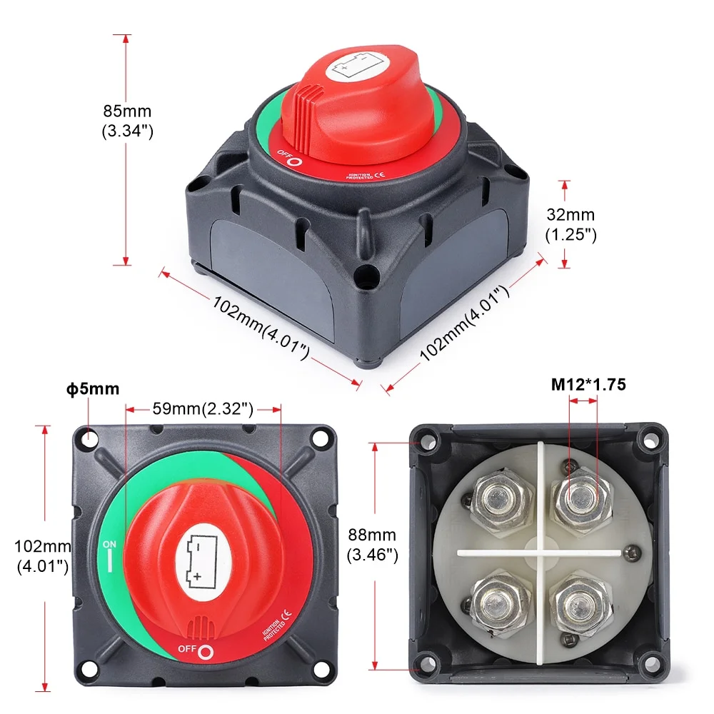 Cut Off Heavy Duty Double Pole Battery Switch DC 48V 400Amp Ignition Protected Marine Boat Dual Battery Isolator Switches