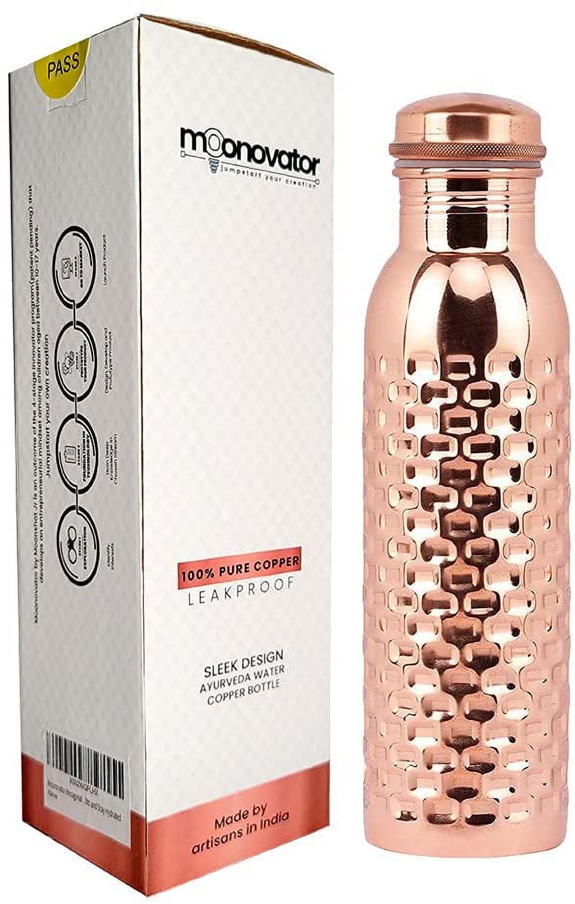 Moonovator Copper Water Bottle, 34 Oz Ayurveda Health, Water Vessel (Brick Design)