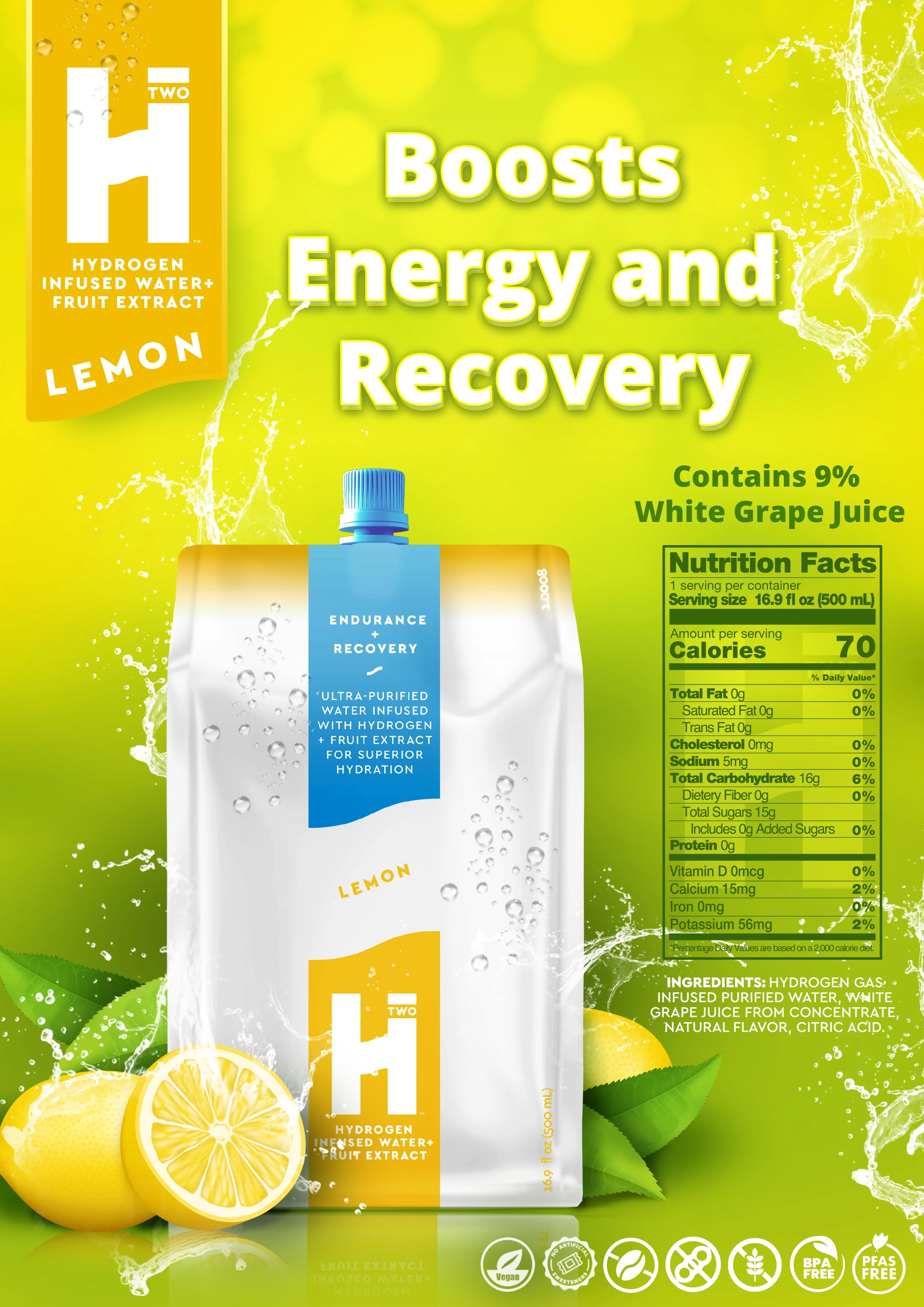 HTWO16.9 oz Lemon Hydrogen Infused Water - We Make Water Tasty, Refreshing with Benefits