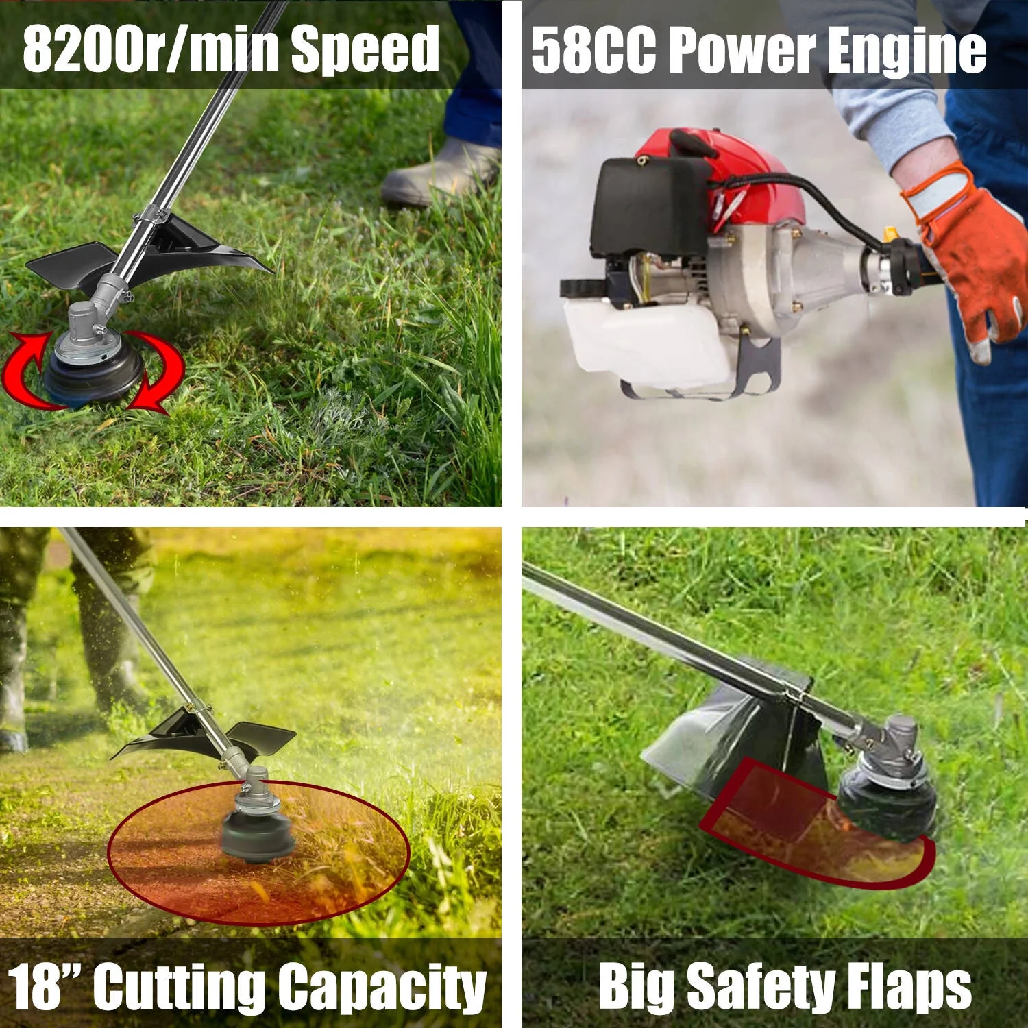 42.7cc Gas Weed Wacker, 2 in 1 Weed Eater 2-Cycle Gas Powered Grass Trimmer, Adjustable Straight Shaft Gasoline Powered Weed Eater, Brush Cutter and Gas String Trimmer, Gas Power