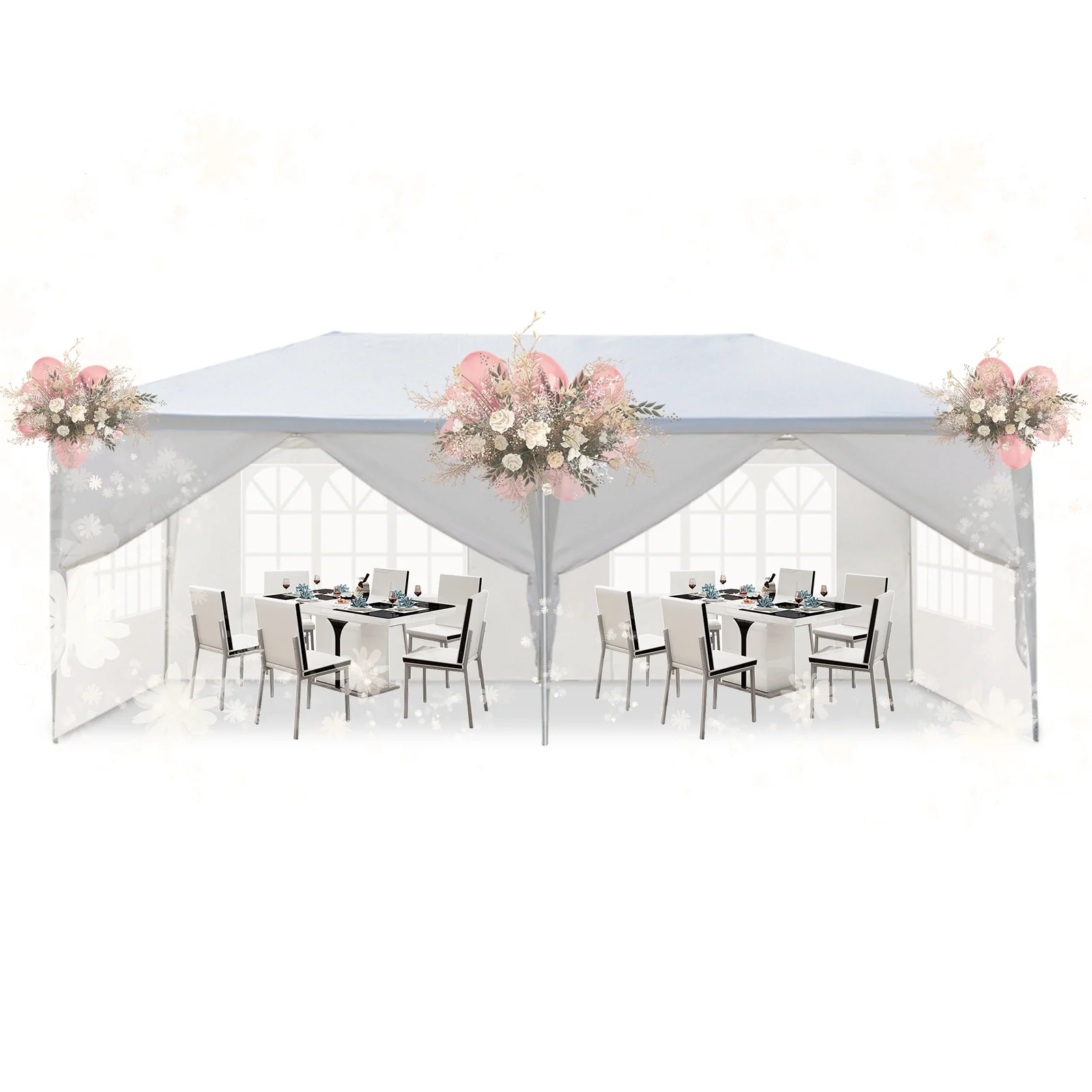 UBesGoo 10'x20' Party Tent PE Gazebo Wedding Canopy w/6 Sides Removable Wall