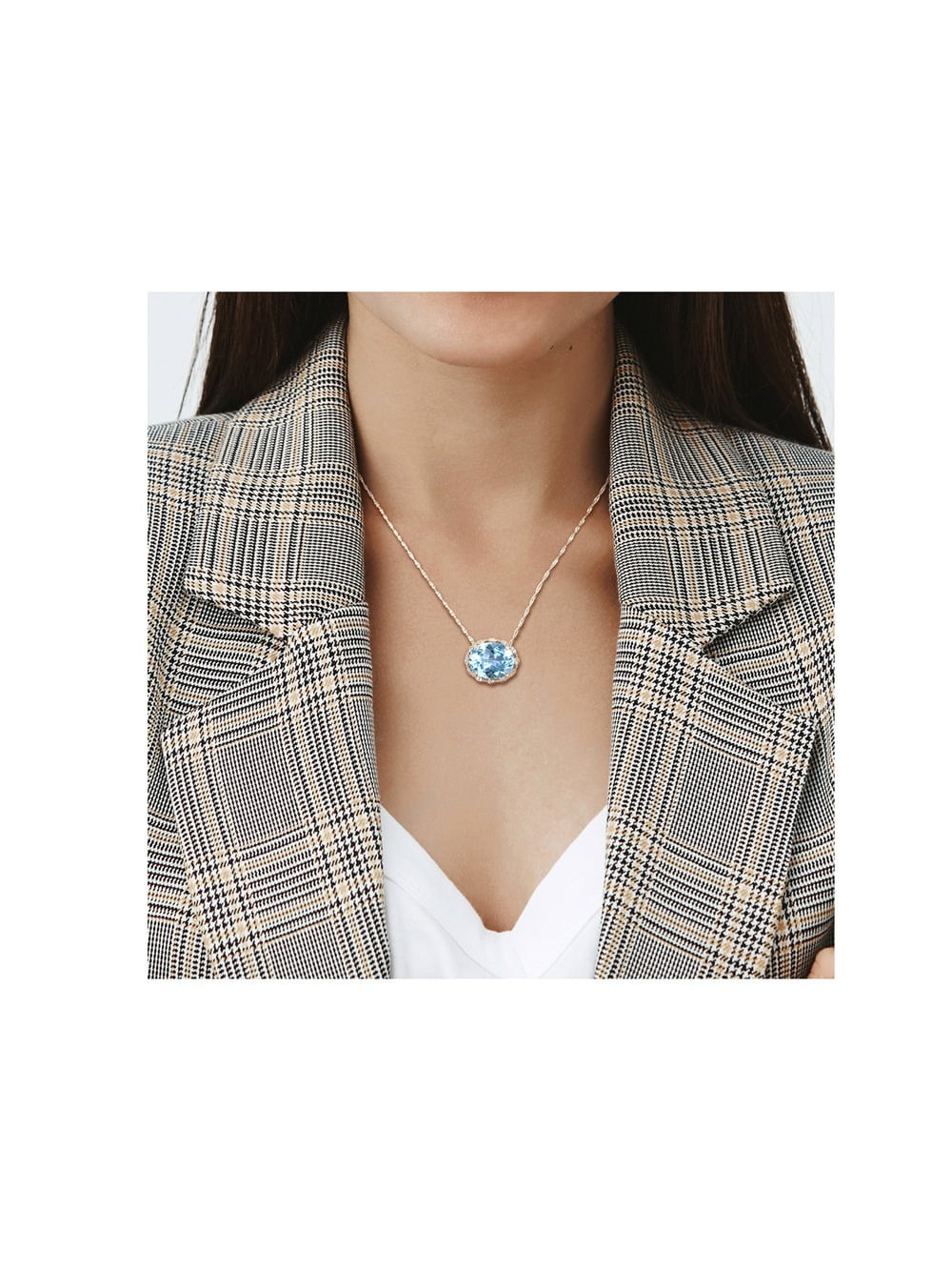 24.70 Carat (Ctw) Blue Topaz Pendant Necklace in 14K White Gold with Chain and Accent Diamonds