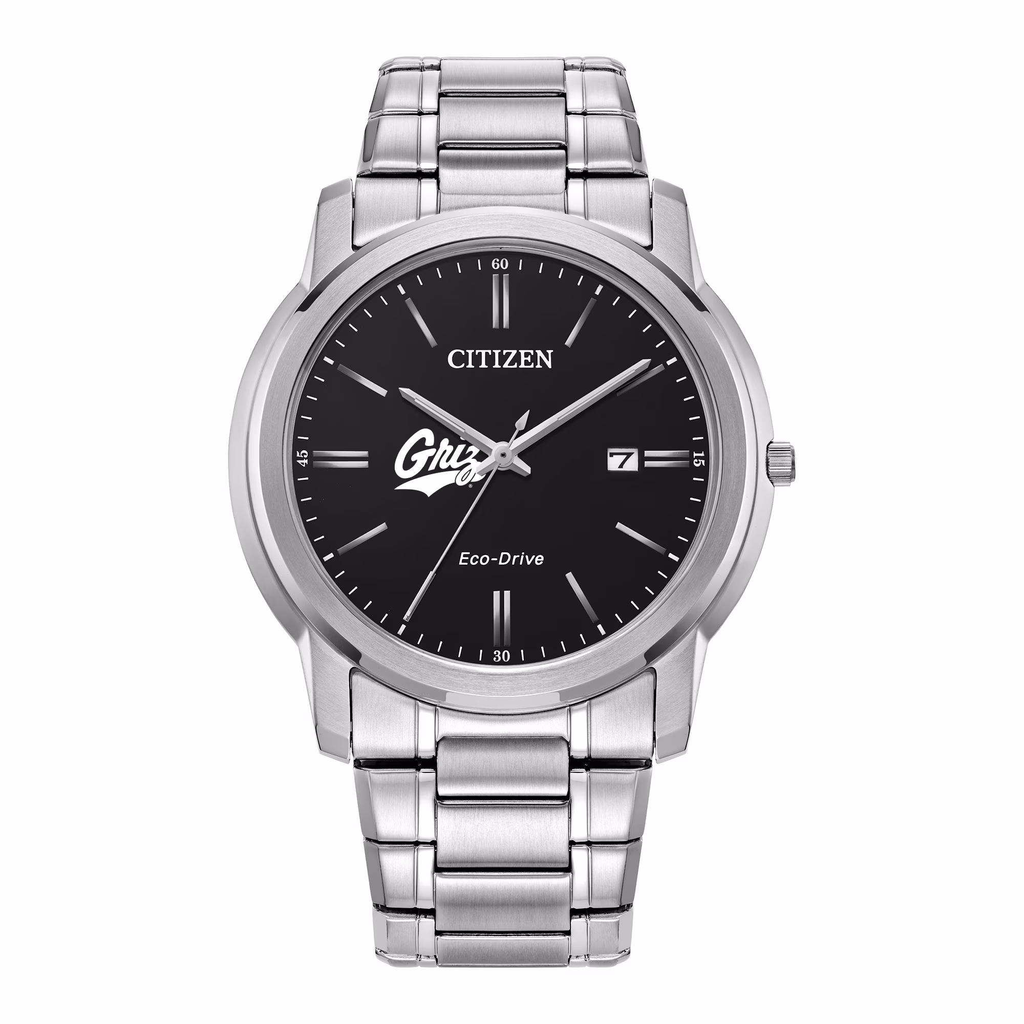 Men's Citizen Watch Silver Montana Grizzlies Eco-Drive Black Dial Stainless Steel Watch