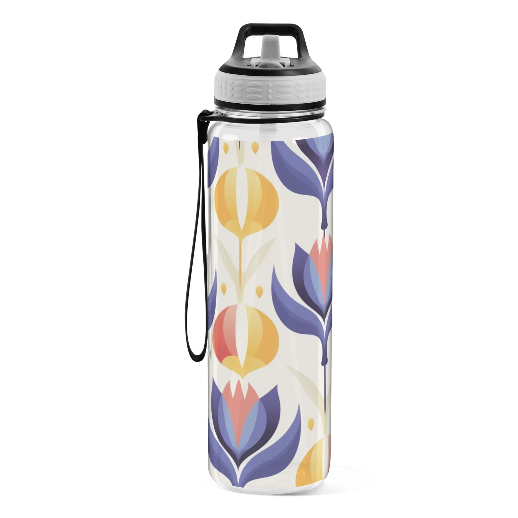 Abstract Flower 32oz Sports Water Bottles Leakproof Tritan Bottle with Straw BPA Free Clear Bottle for Fitness Gym Outdoor Cycling