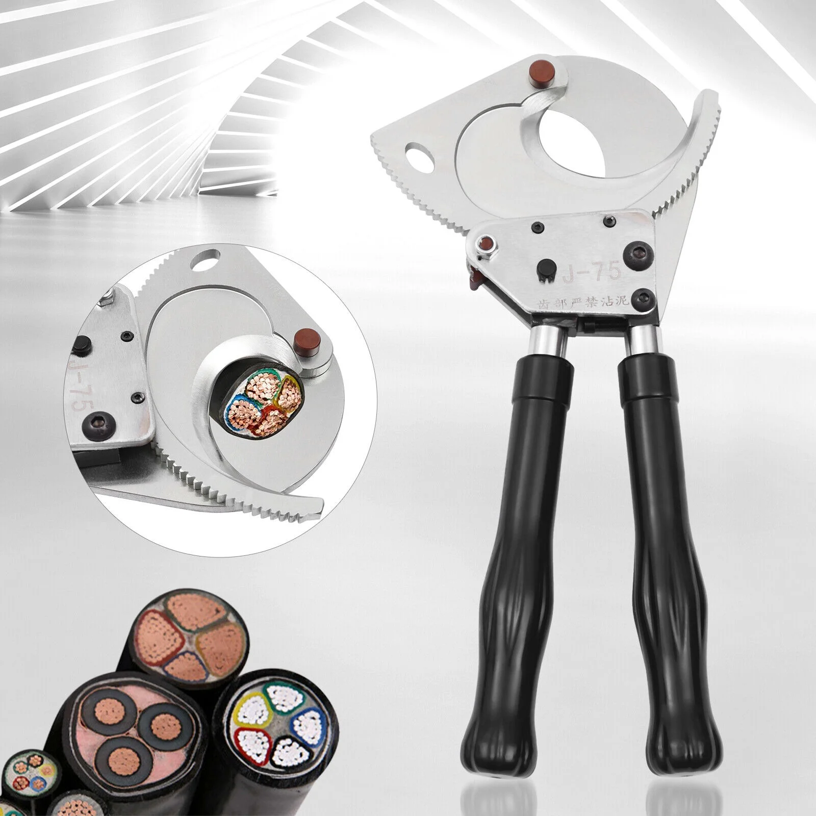 J75 Heavy Duty Ratchet Cable Cutter Cut Φ75mm For Cutting Aluminum, Copper Ratchet Cable Cutter Ratcheting Cutter Heavy Duty Wire Cutter Cut up to Φ75mm Ratchet Cable Cutter Cuting Tool