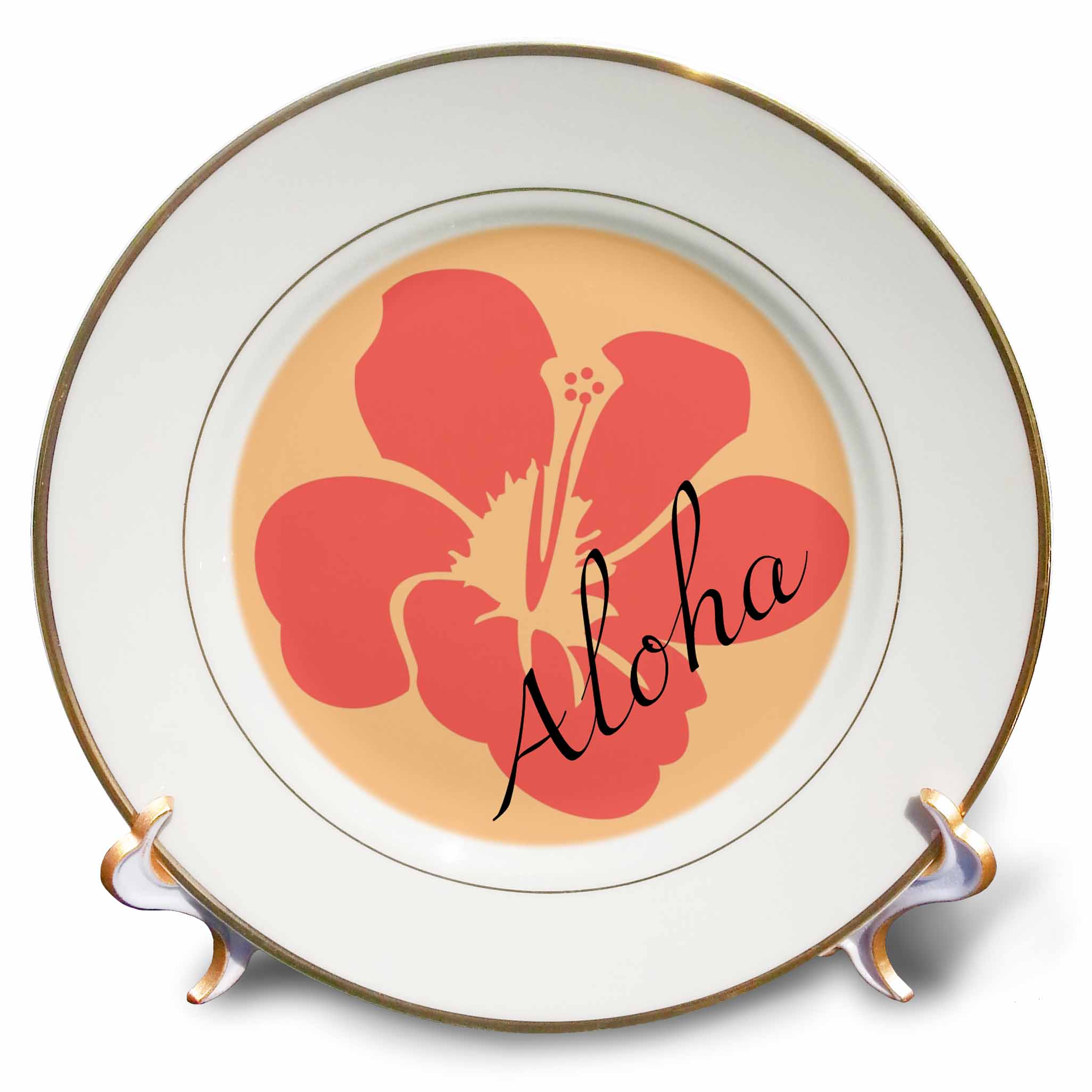 Peach Hibiscus Aloha Flower - Floral Print - Tropical Art - Hawaiian 8 inch Porcelain Plate cp-53522-1