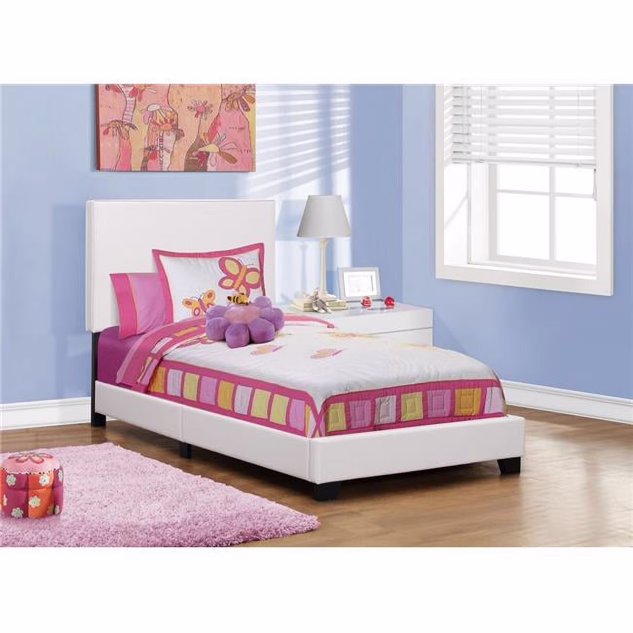 Monarch Specialties  Leather Look Bed - White, Twin Size