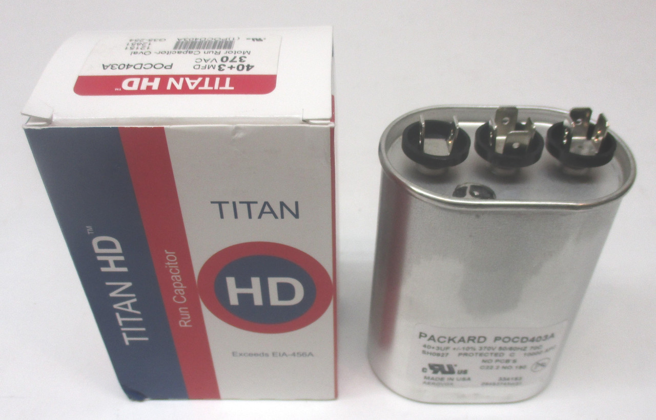Titan HD 40\/3-370 POCD403 Oval Dual Run Capacitor 40 + 3 uf mfd 370 Volts CD40/3X370