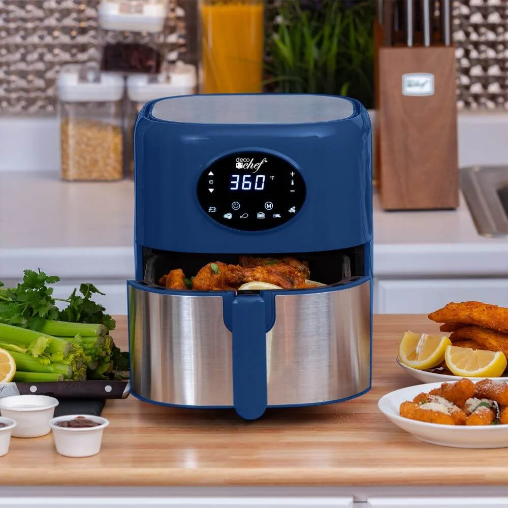 Deco Chef 3.7QT Digital Air Fryer (Blue) Bundle with Gourmet 12-Piece Knife Set