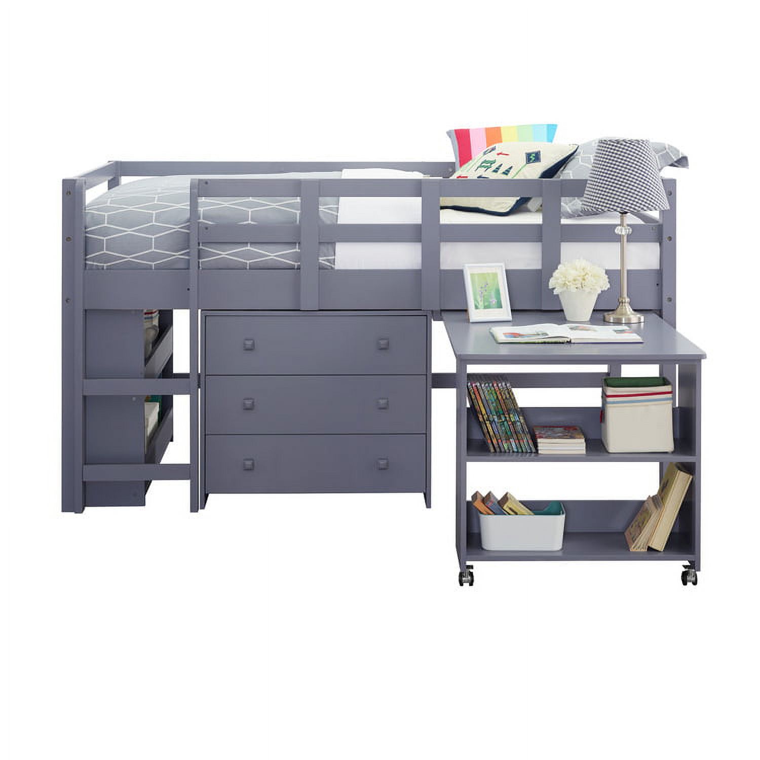 Loft Bed with Desk, Loft Bed Twin, Twin Loft Bed, Kids Loft Bed, Low Loft Bed, Toddler Loft Bed by Naomi Home Twin/Grey