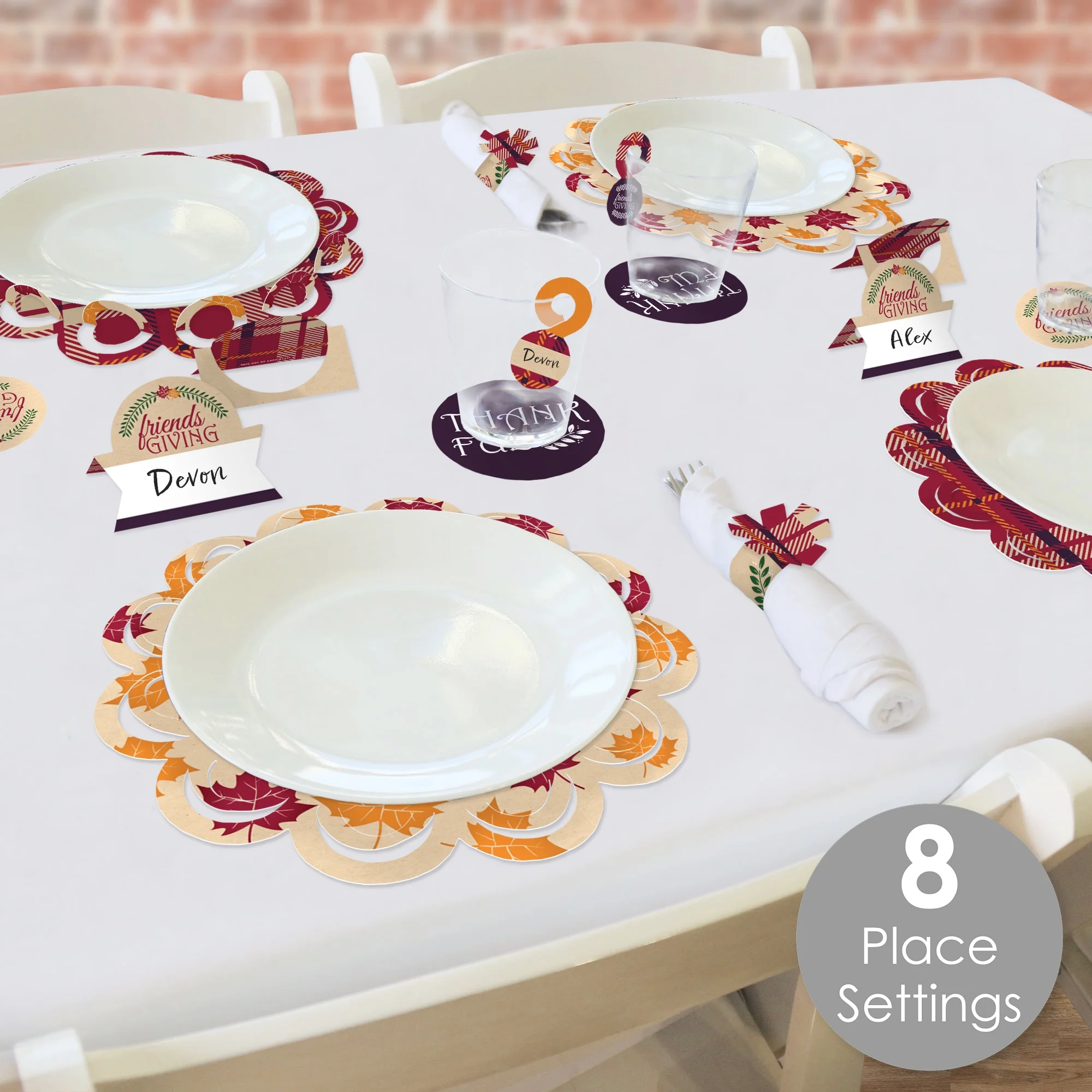 Big Dot of Happiness Friends Thanksgiving Feast - Friendsgiving Paper Charger and Table Decorations - Chargerific Kit - Place Setting for 8