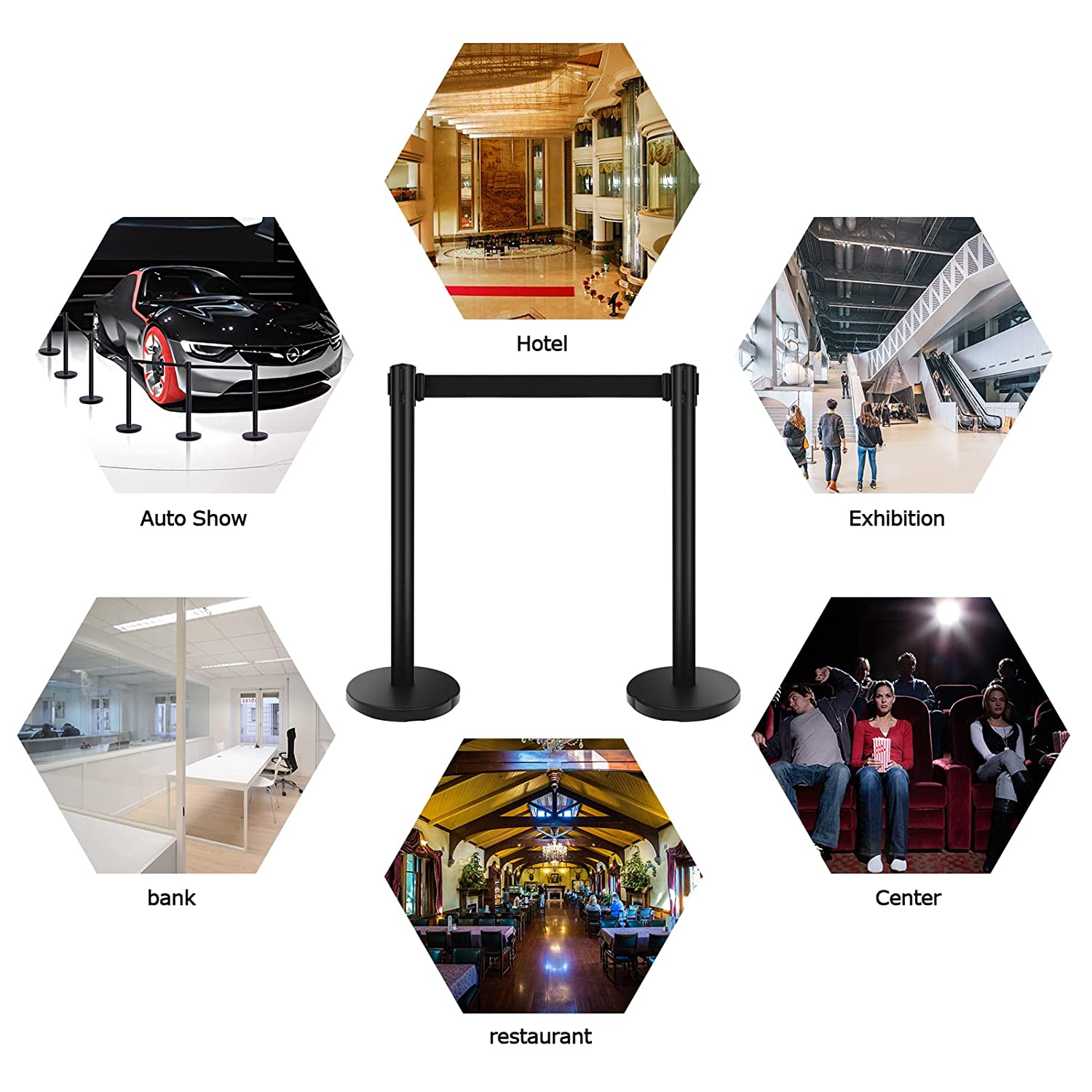 Crowd Control Barrier, 6ft Red Retractable Belt, Stainless Steel Column, Simple Connection, Can Effectively Control The Crowd Queuing Obstacles 6PCS