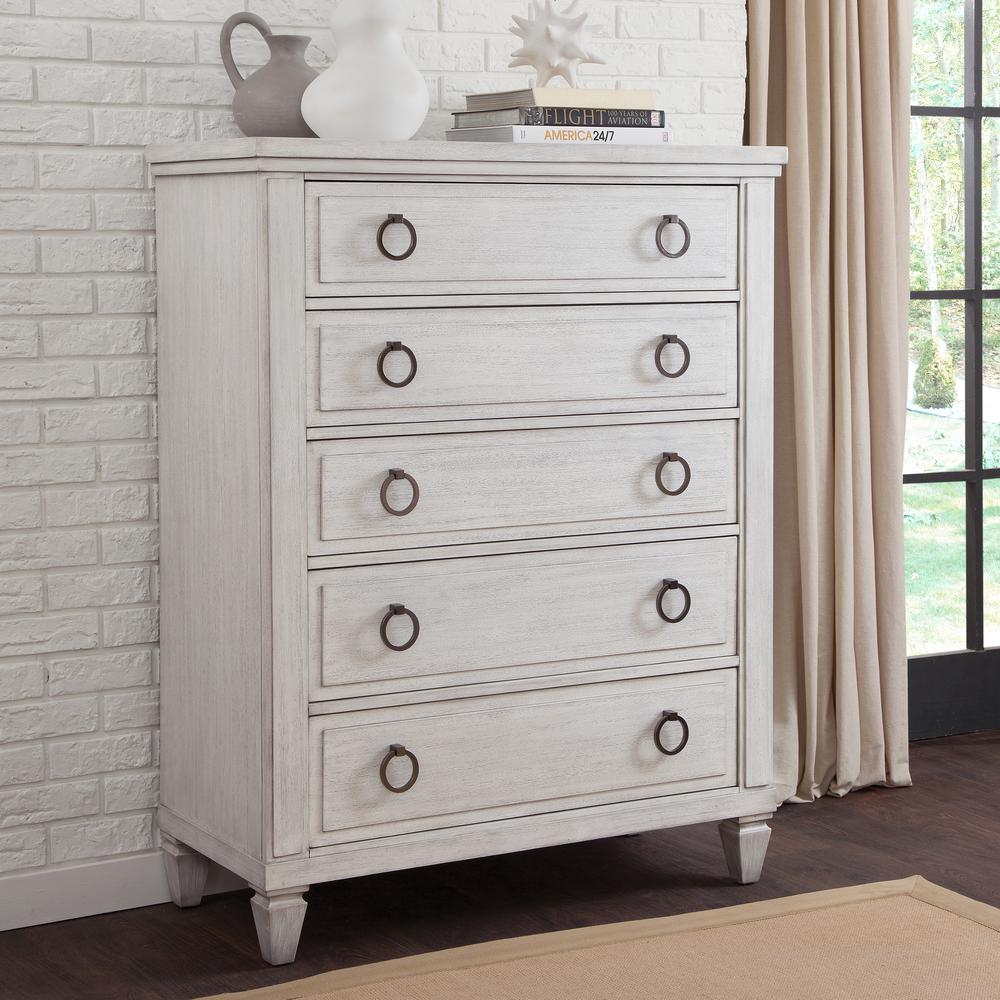 American Woodcrafters Salter Path Wood 5-Drawer Chest in Oyster White