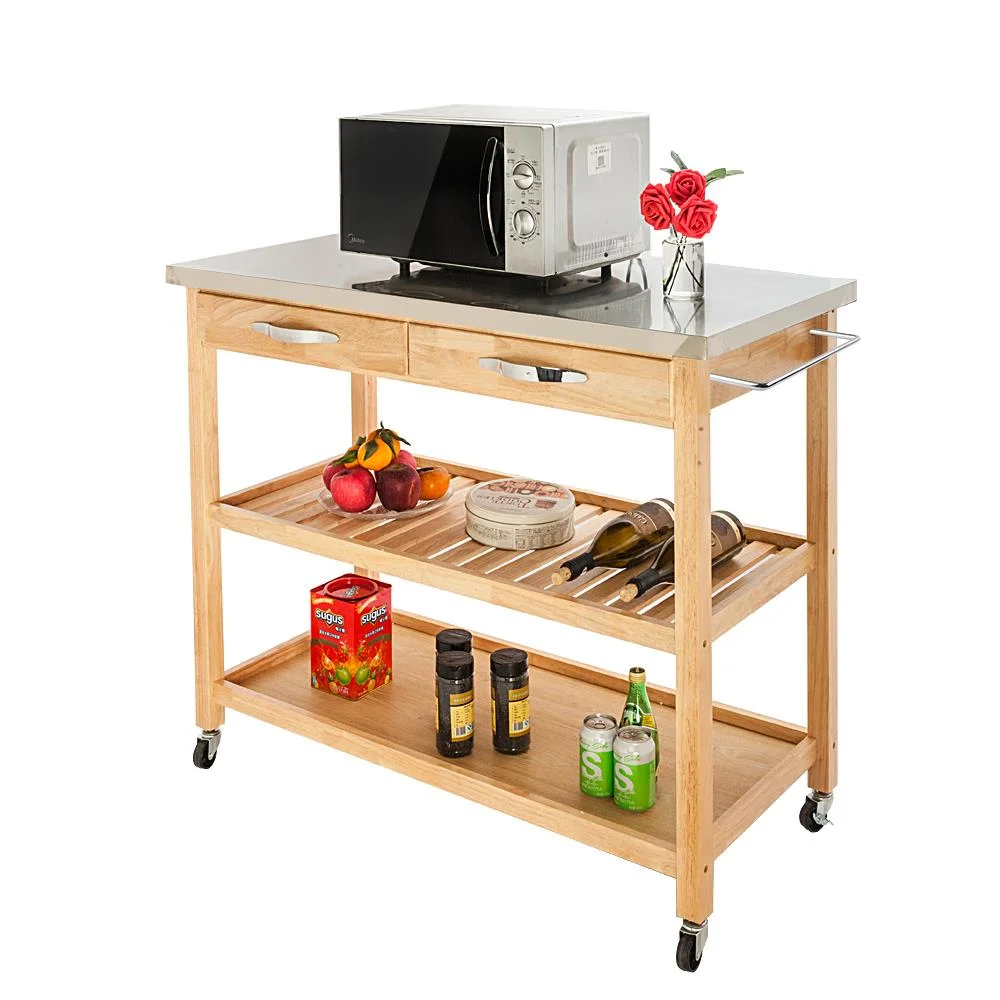 SalonMore Moveable Kitchen Cart with Stainless Steel Table Top & Two Drawers,Burlywood