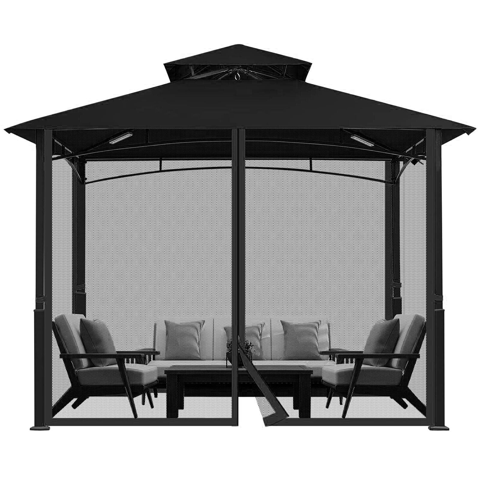 CJC Replacement Mosquito Netting for Gazebo Patio, 4-Panel Screen Sidewalls with Zippers, 360*360*230cm, Black (Mosquito Net Only)