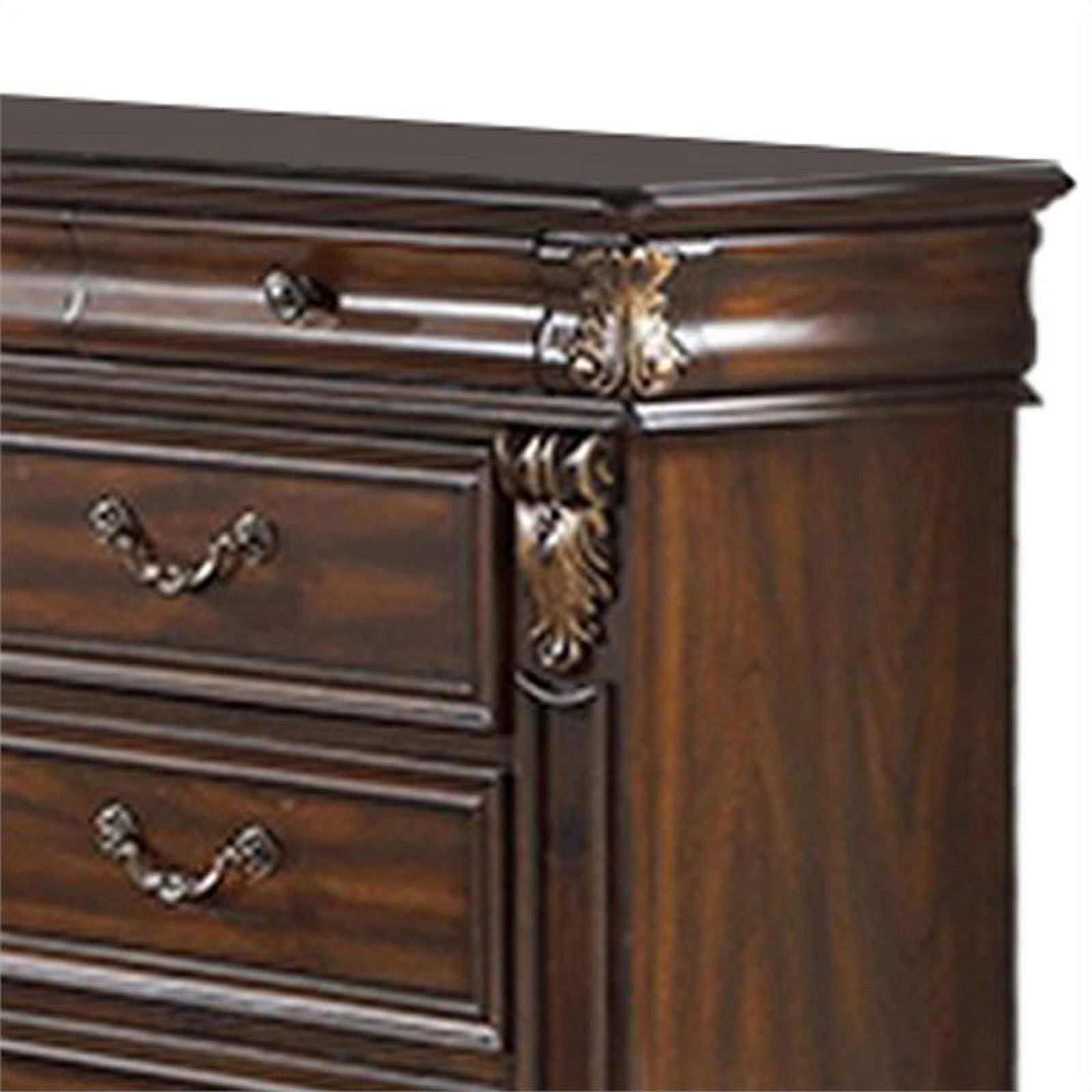 9 Drawer Wooden Dresser with Molded and Carved Details, Brown