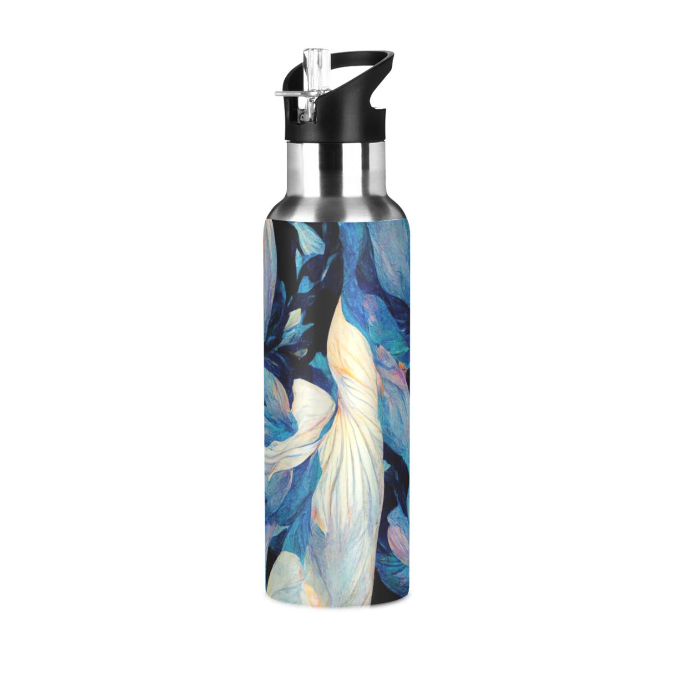 Stainless Steel Water Bottle Abstract Art Flower with Straw Lid Vacuum Insulated Leak Proof Flask Jug for Gym Travel Sports Cycling Outdoor 20 OZ