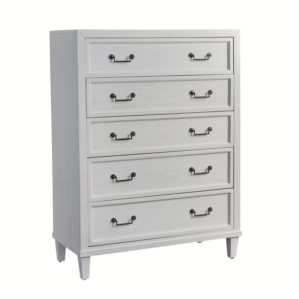 American Woodcrafters Dunescape Wood 5-drawer Chest in Antiqued Silver/White