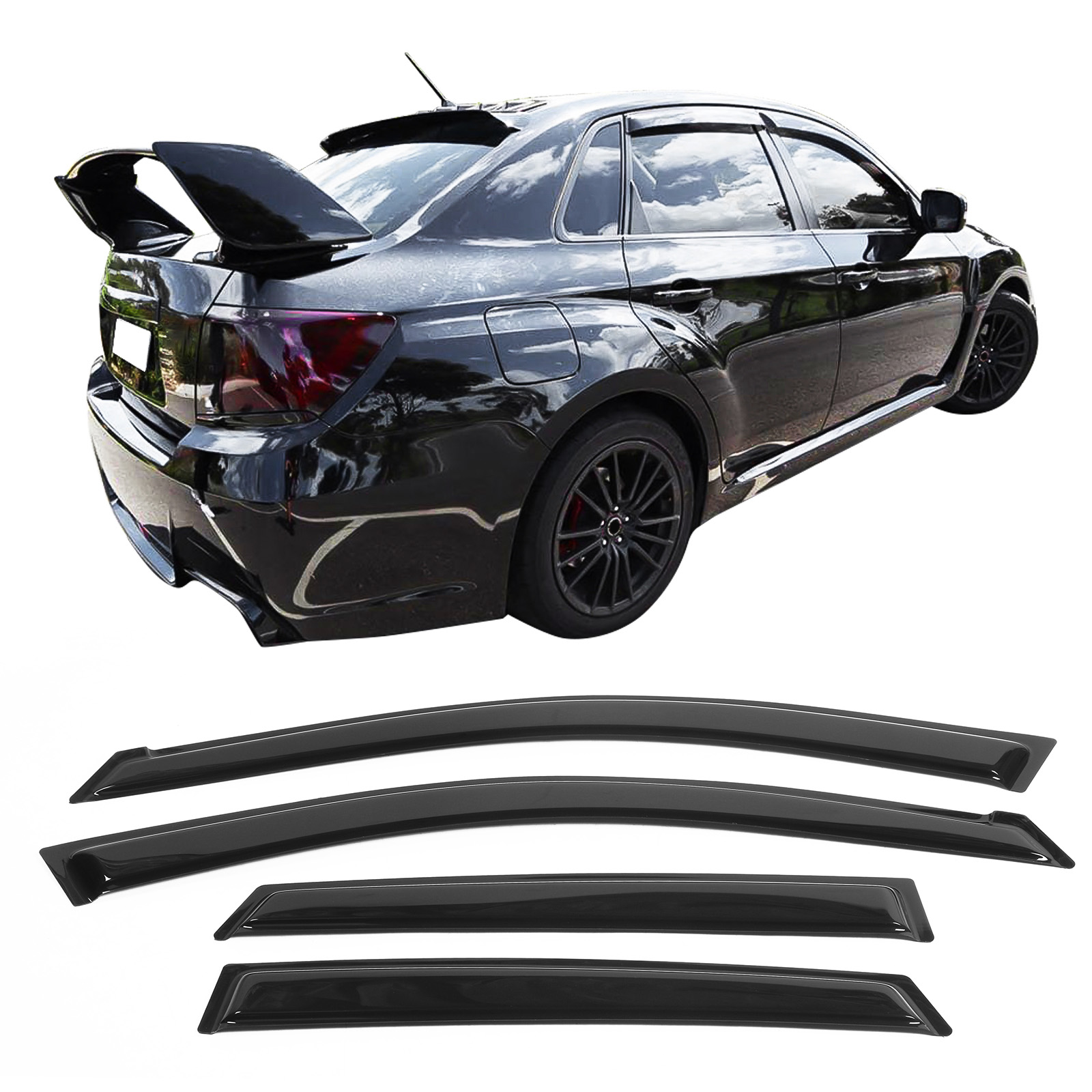 Ikon Motorsports Compatible with 08-11 Subaru Impreza 08-14 WRX STI Acrylic Window Visors Vent Windshield Deflector Rain Guard 4Pc Set Outside Mount 2008 2009 2010 2011 2012 2013 2014