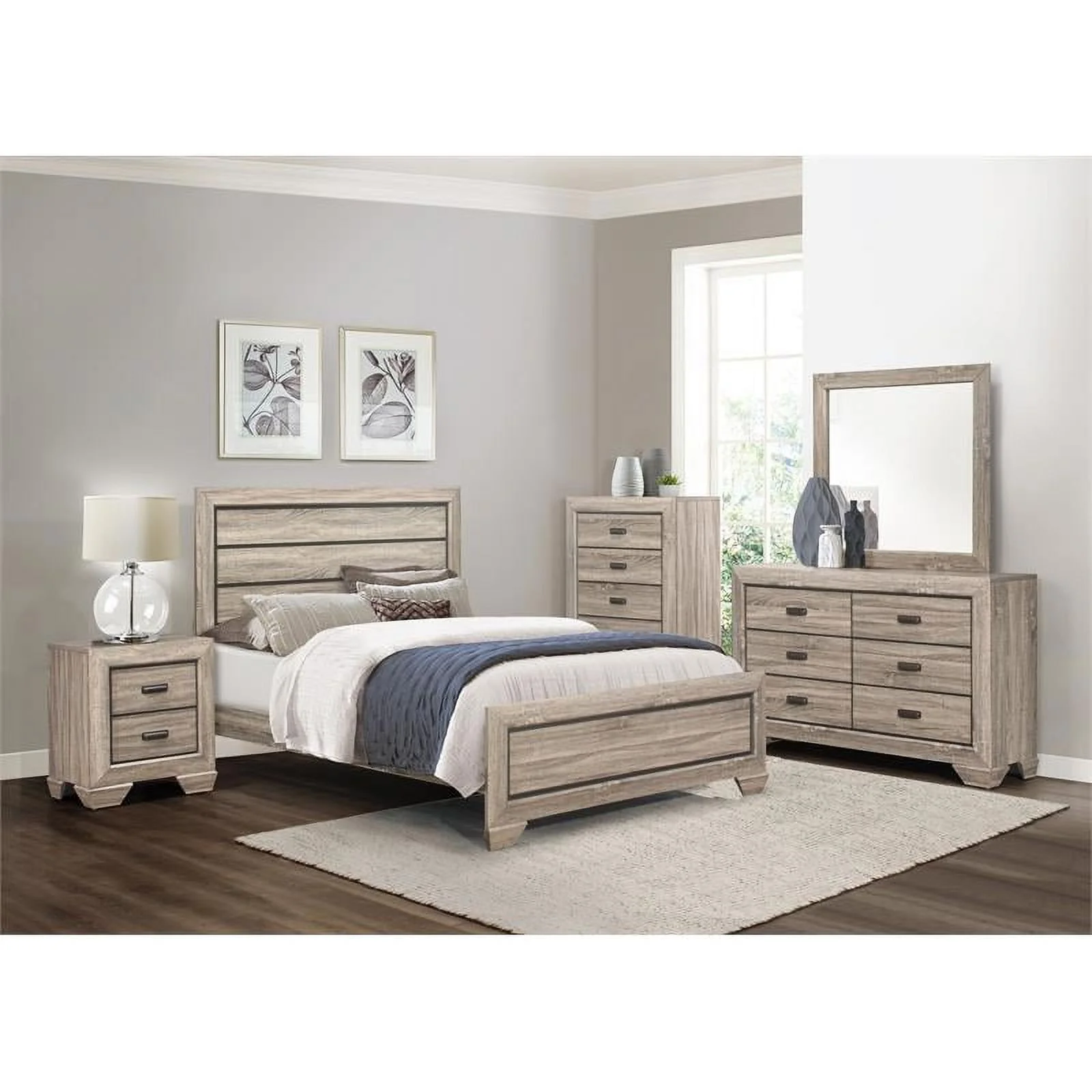 Lexicon Beechnut Contemporary Raised Panel Wood Full Bed in Natural