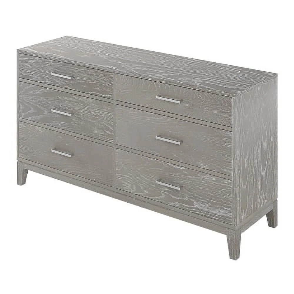 Modern Concise Style Gray Wood Grain Six-Drawer Dresser with Tapered Legs and Smooth Gliding Drawers