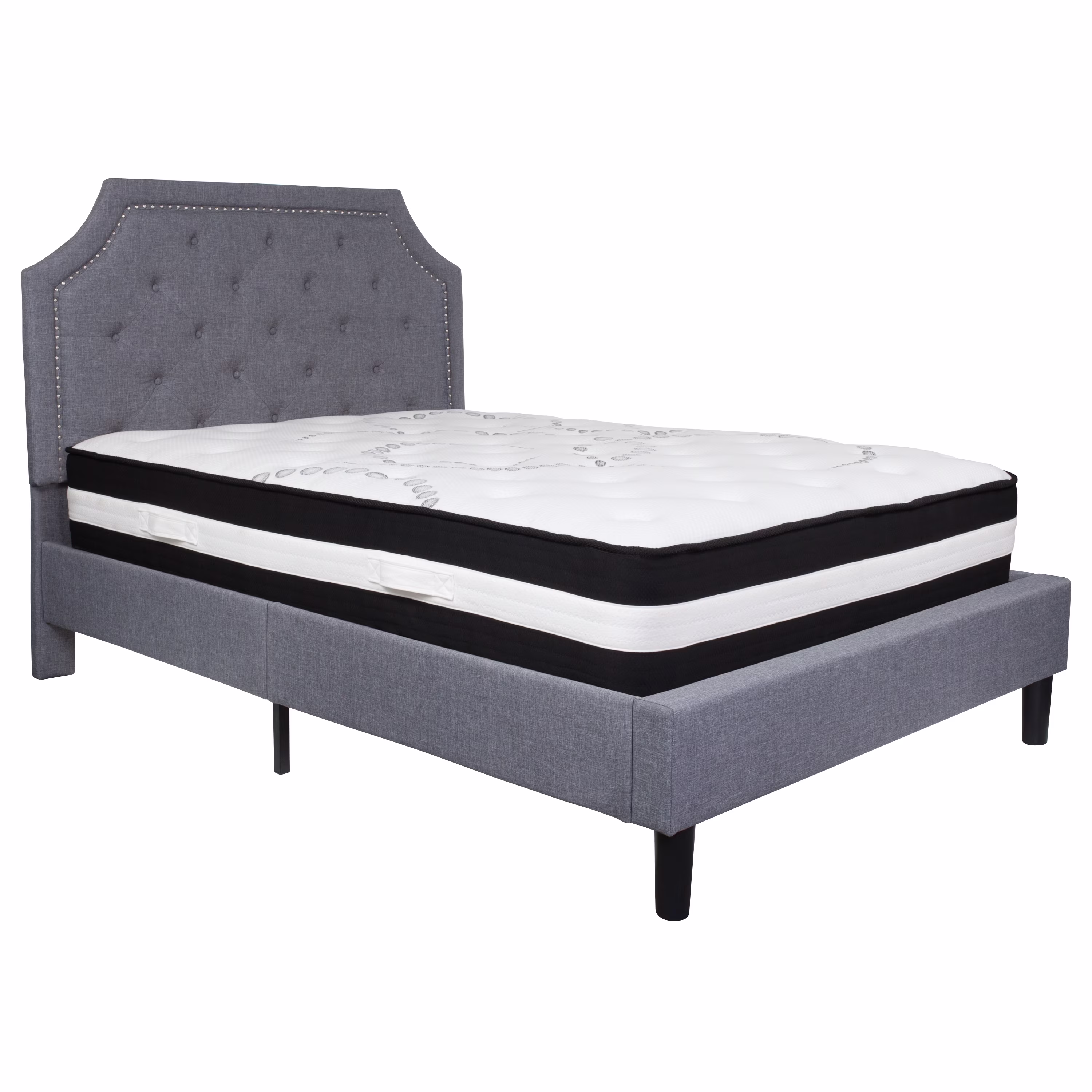 Flash Furniture Brighton Full Size Tufted Upholstered Platform Bed in Light Gray Fabric with Pocket Spring Mattress
