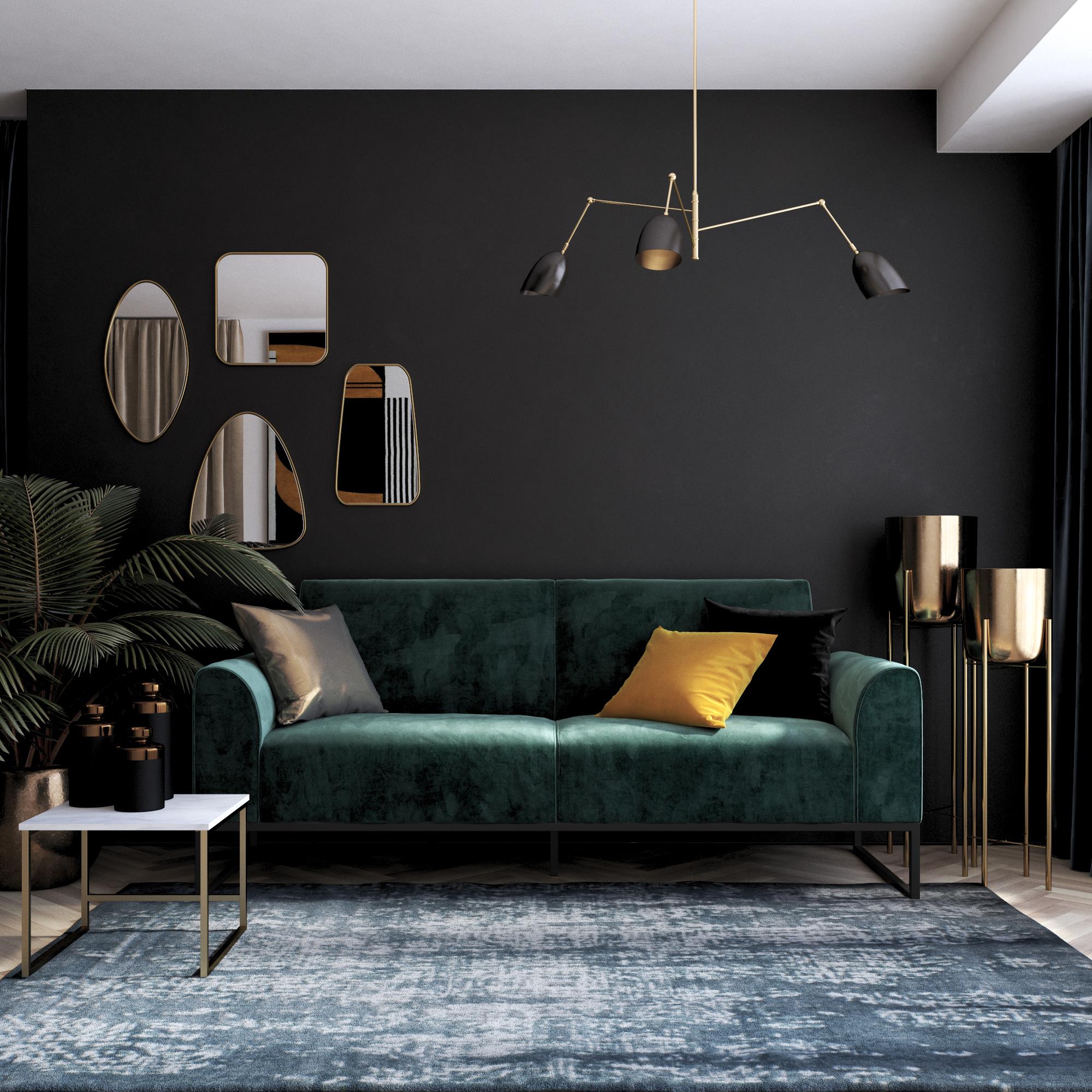 CosmoLiving Adley Coil Futon, Medium Teal Velvet with Black Metal Base