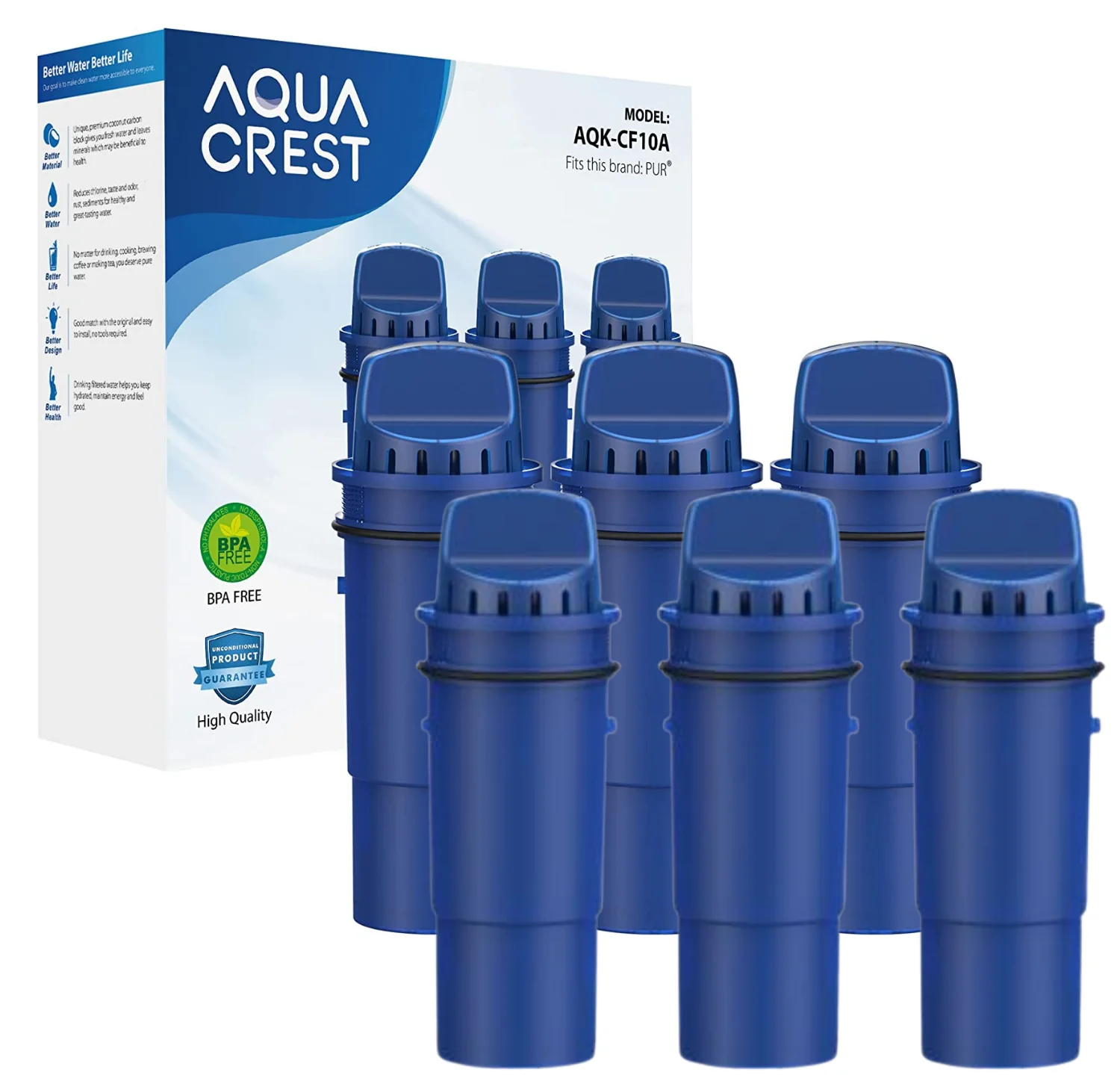 AQUA CREST CRF-950Z® NSF Certified Pitcher Water Filter, Replacement for Pur® Pitchers and Dispensers PPT700W, CR-1100C and PPF951K Water Filter (Pack of 6)