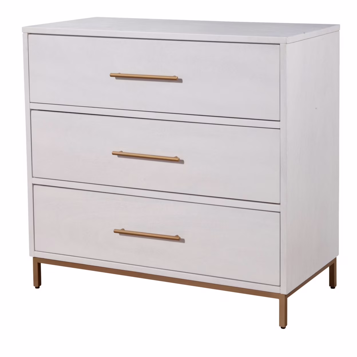 34 Inch 3 Drawer Wooden Chest with Metal Base Small White- Saltoro Sherpi