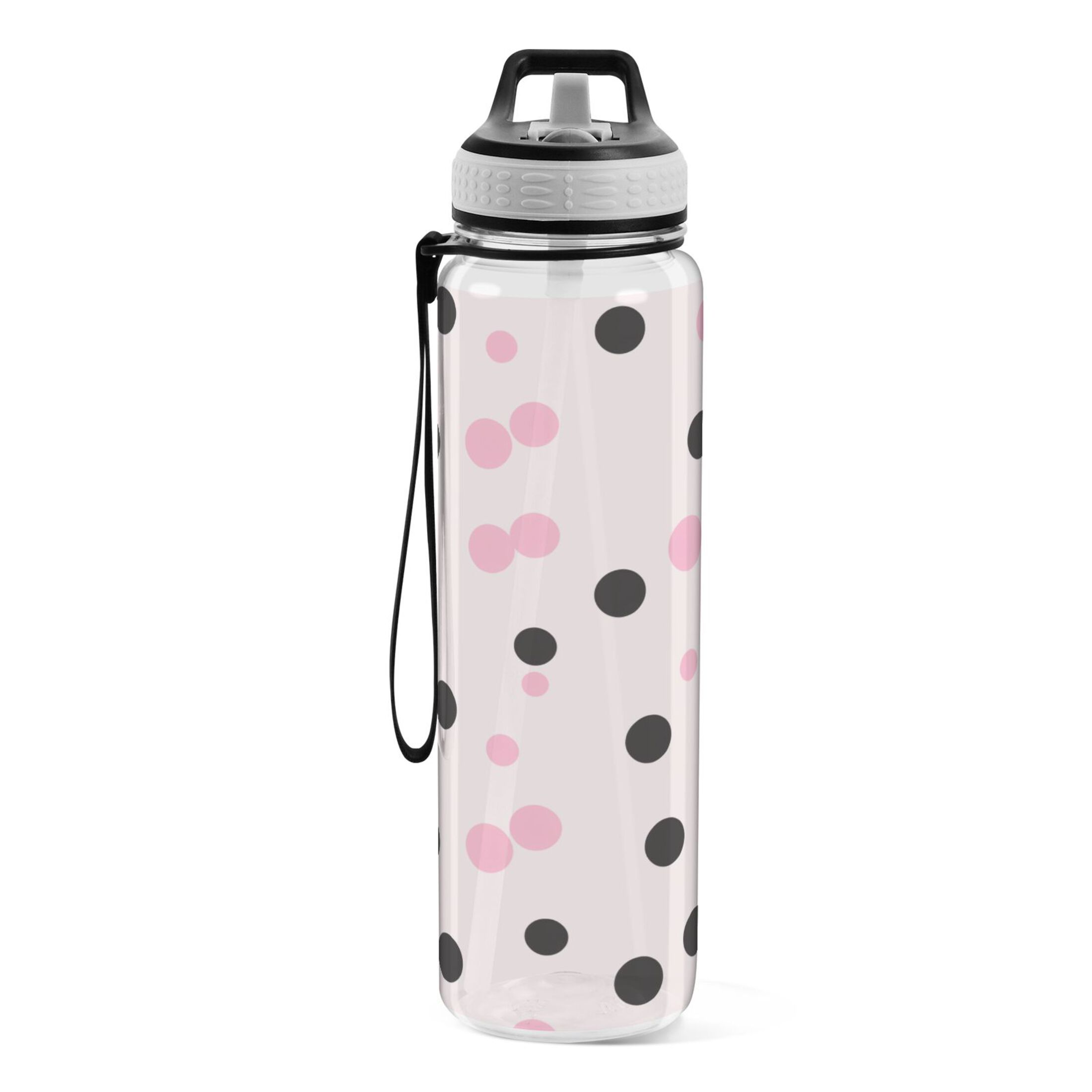 Pink and Black Polka Dots 32oz Water Bottles with Straw Tritan Leakproof Sports Bottle BPA Free Clear for Fitness Gym Swimming Cycling