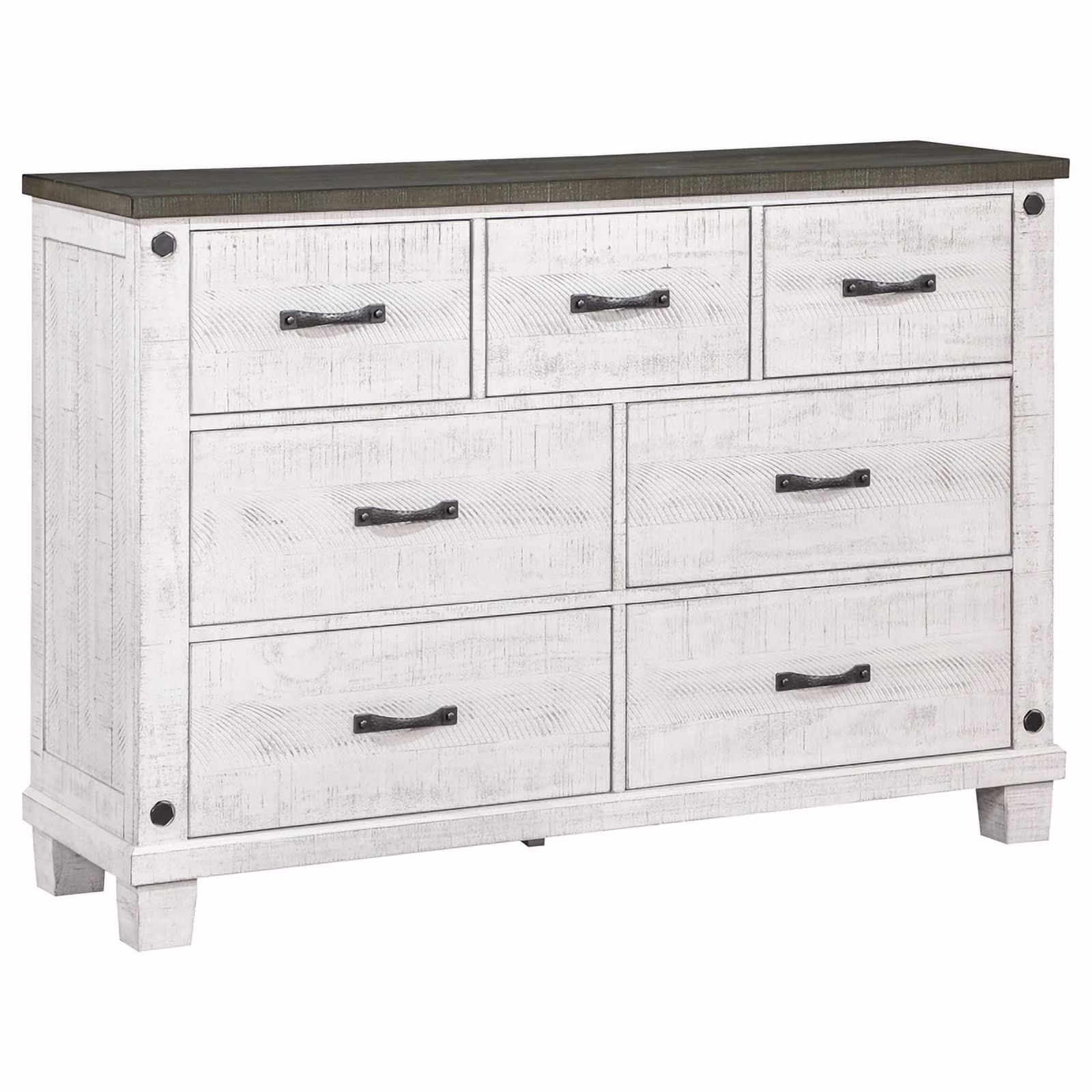 Pemberly Row 7-drawer Wood Dresser Distressed Distressed Gray and White