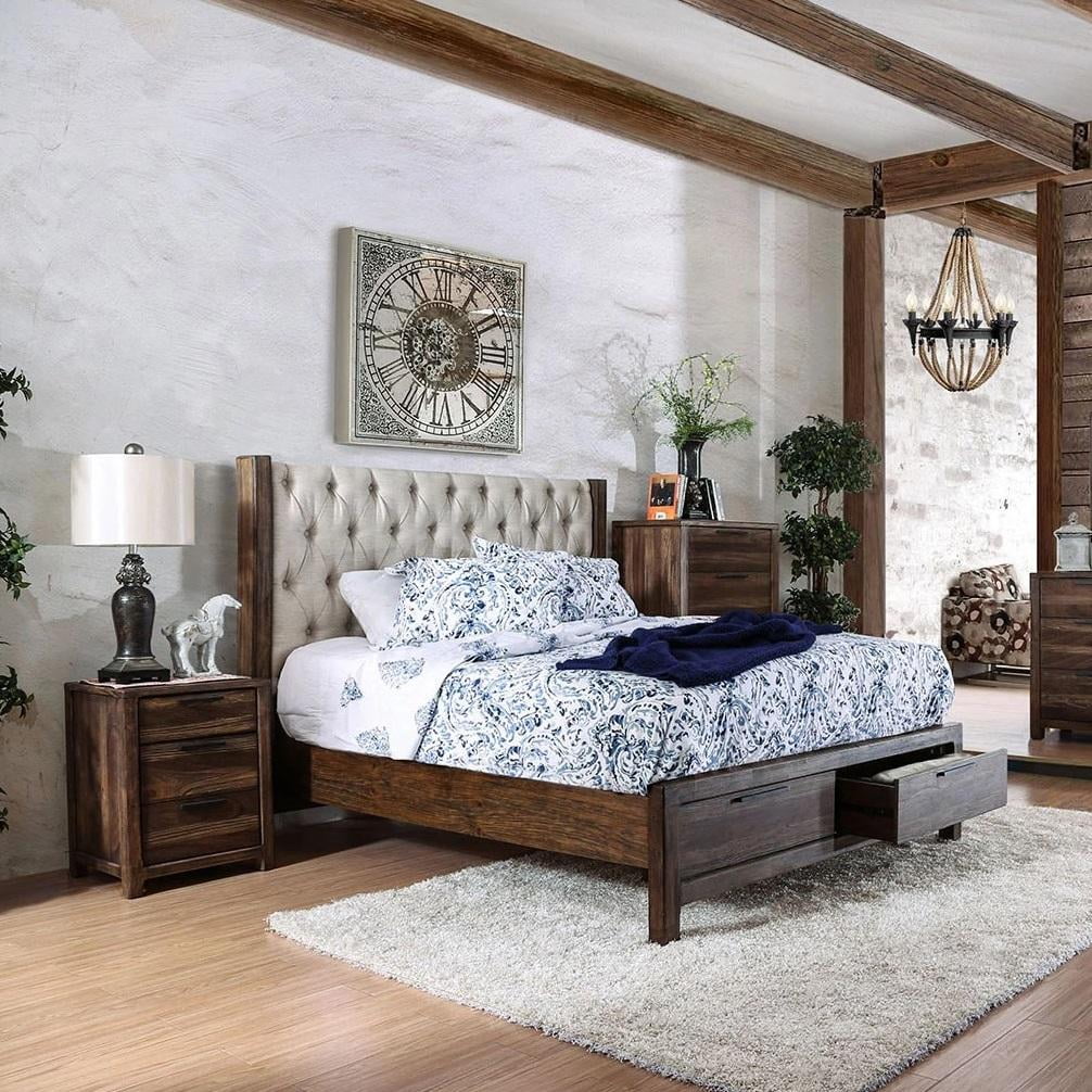 Rustic Natural Solid Wood King Bedroom Set 3pcs FOA CM7577DR-EK Hutchinson