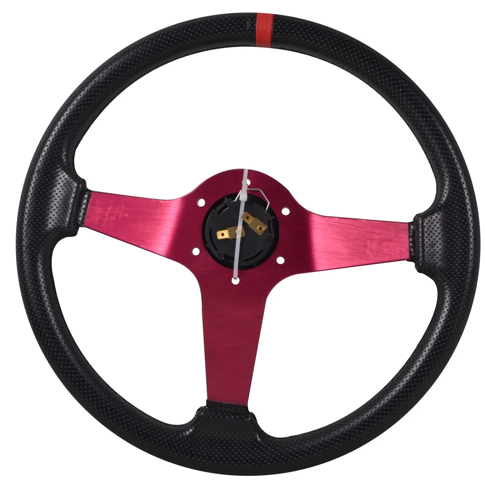 Ikon Motorsports Compatible with 350MM PVC 6 Hole Steering Wheel Deep Dish Red Spoke Red Ring & Black Emblem